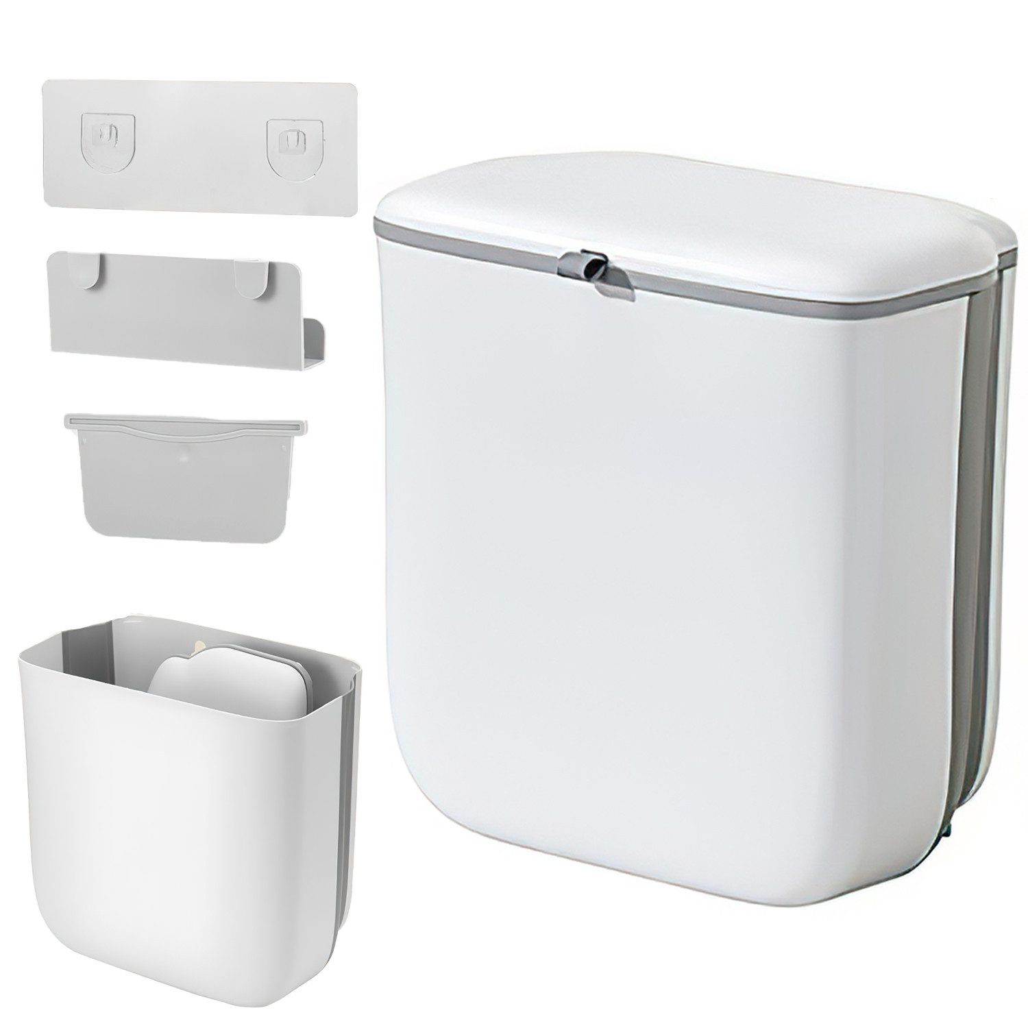 HEYHIPPO Biomülleimer Küchenkompostbehälter, faltbarer hängender Badezimmer-Mülleimer Weiß, 9 Liter Schiebedeckel,28x16,5x29,5cm (L x B x H), Camping-Mülleimer