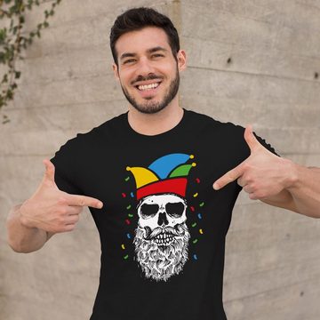 MoonWorks Print-Shirt Herren T-Shirt Fasching Karneval Totenkopf mit Narrenkappe Kostüm-Ersa mit Print