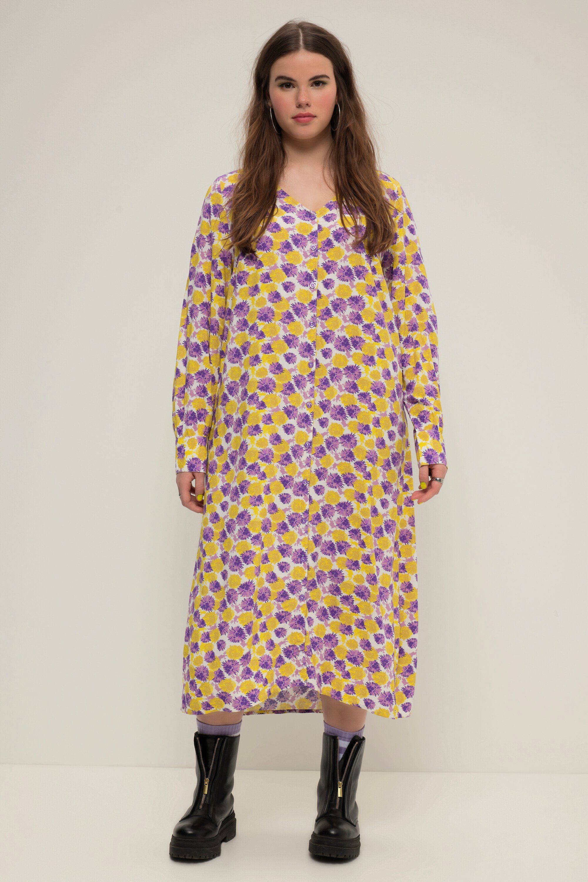 Jerseykleid Maxikleid A-Line Allover-Print V-Ausschnitt