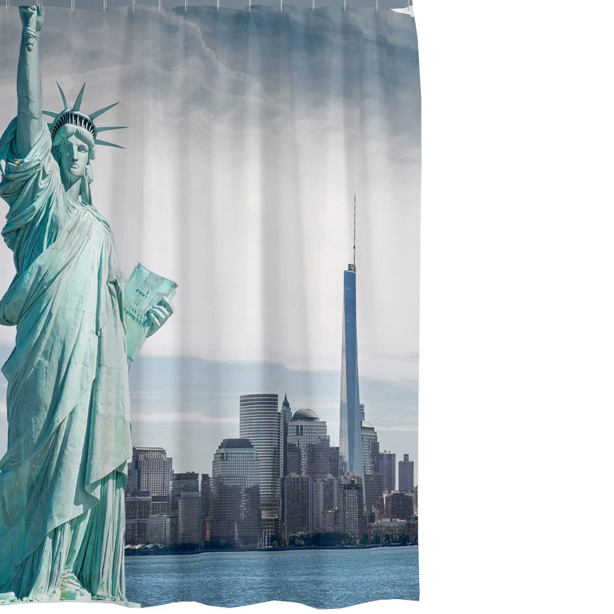 Ekershop Duschvorhang Textil Digitaldruck FREIHEITSSTATUE New YORK für Duschstange Breite 120 cm (inkl. Ringe), Höhe 200 cm, wasserabweisend, waschbar, bügelbar