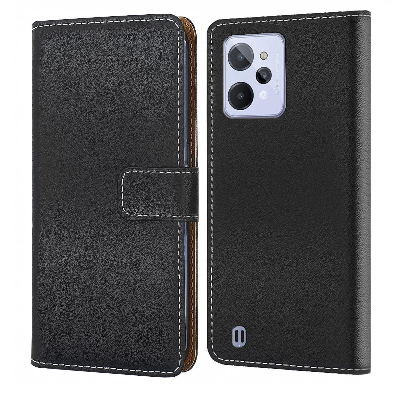 Numerva Handyhülle Bookstyle Etui Handytasche für Realme C31, Klapphülle Flip Cover Schwarz