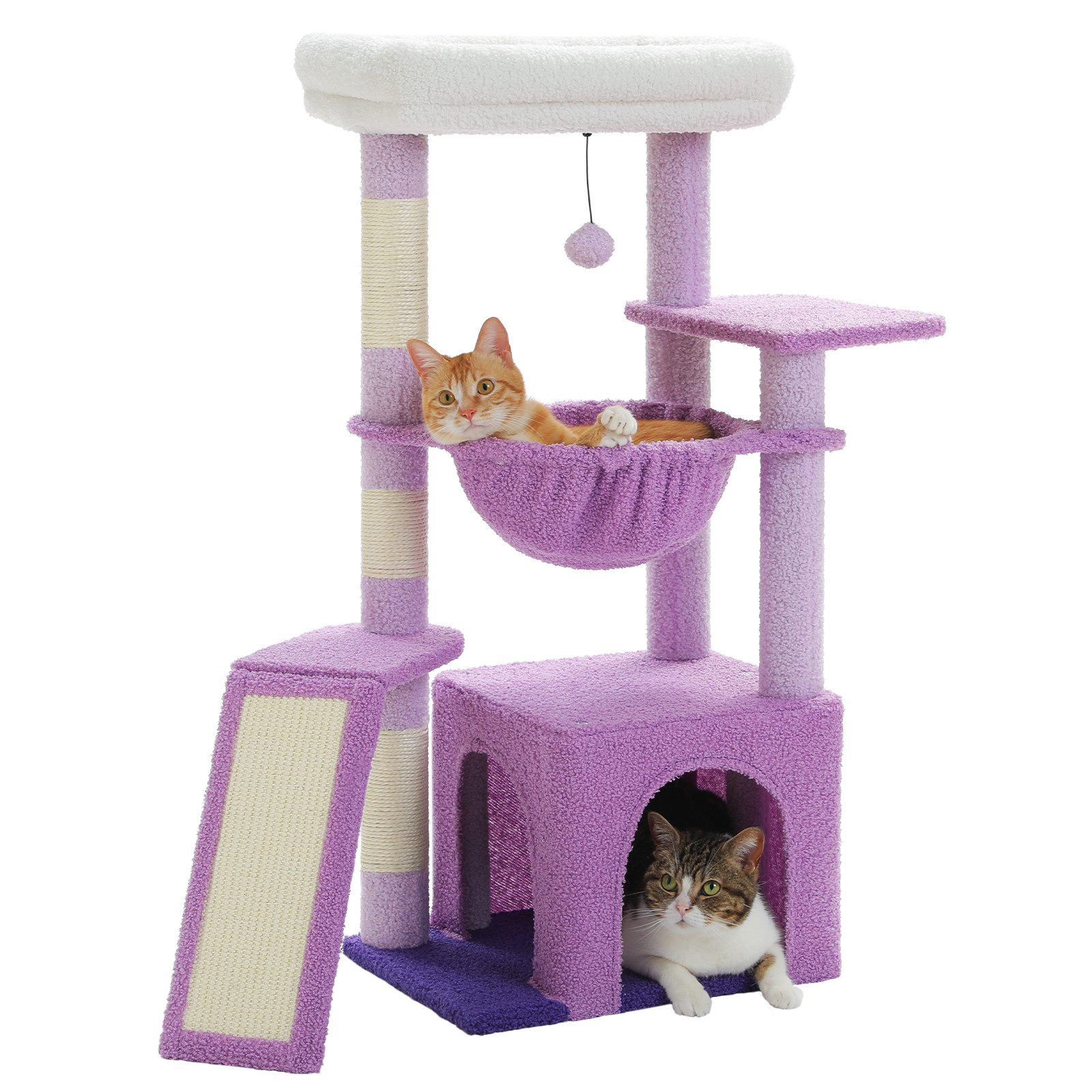 PAWZ Road Kratzbaum Kaktus-Katzenbaum für Hauskatzen 90 cm, mit großer Höhle, 1 Sisalbrett, 3 Kratzstämme, Hängematte