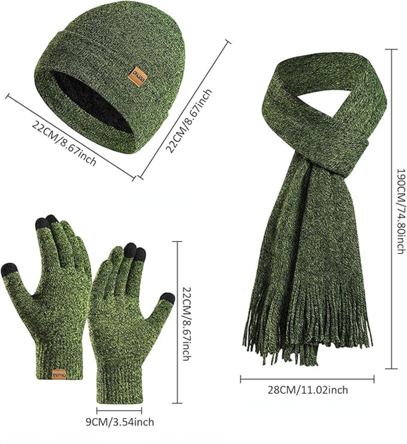 Blusmart Mütze & Schal Wintermütze-Schal-Handschuh-Set (Damen Herren, Gestrickte Touchscreen-Handschuhe) Beanie-Skimütze im 3er-Set – Bild 3 von 5