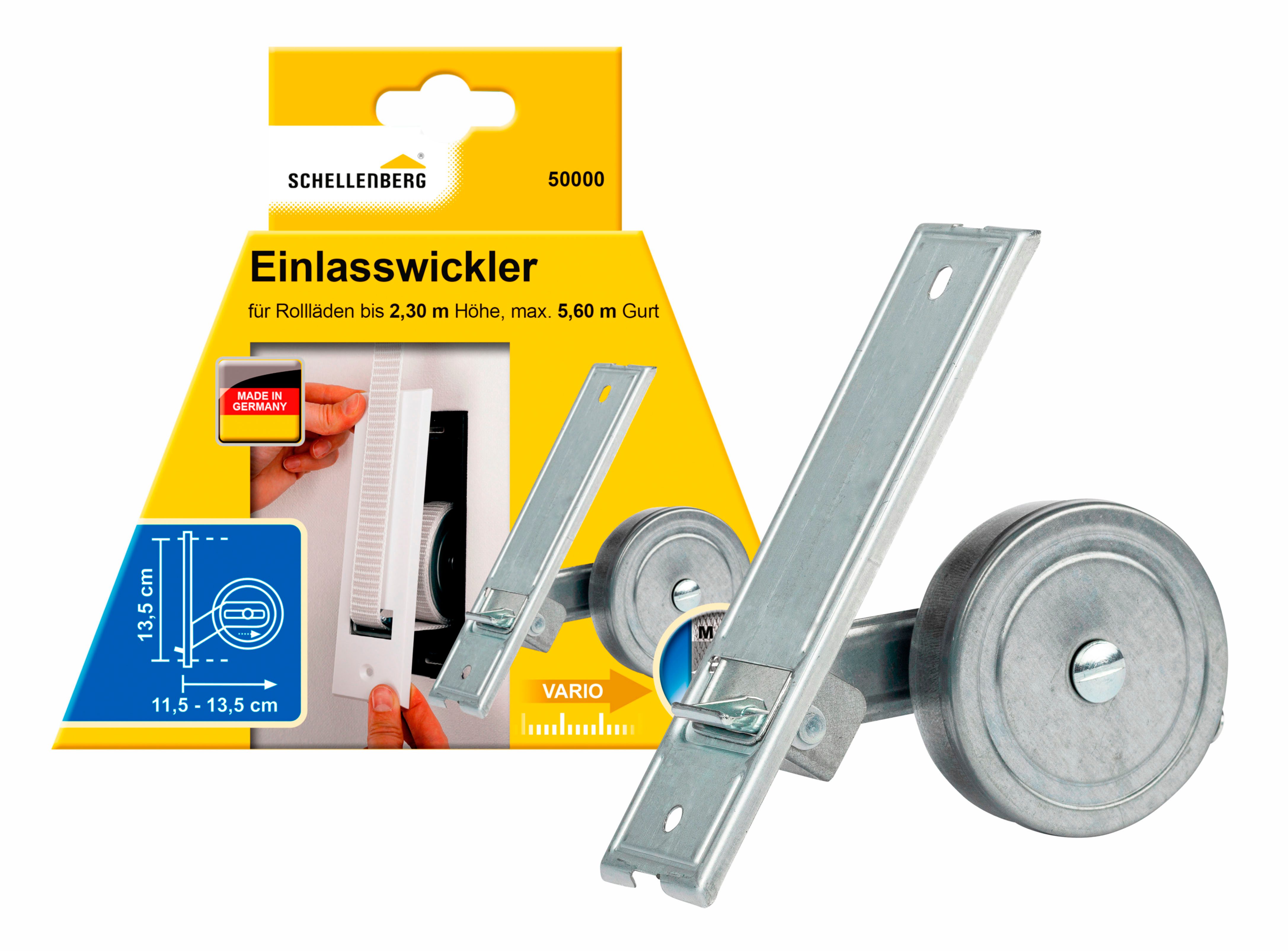 SCHELLENBERG Einlass-Gurtwickler für das Rollladensystem Maxi, Lochabstand 13,5 cm, Unterputz-Montage, Gurtbreite 23 mm, Set, 1-tlg., für Rollladengurte mit 23 mm Breite