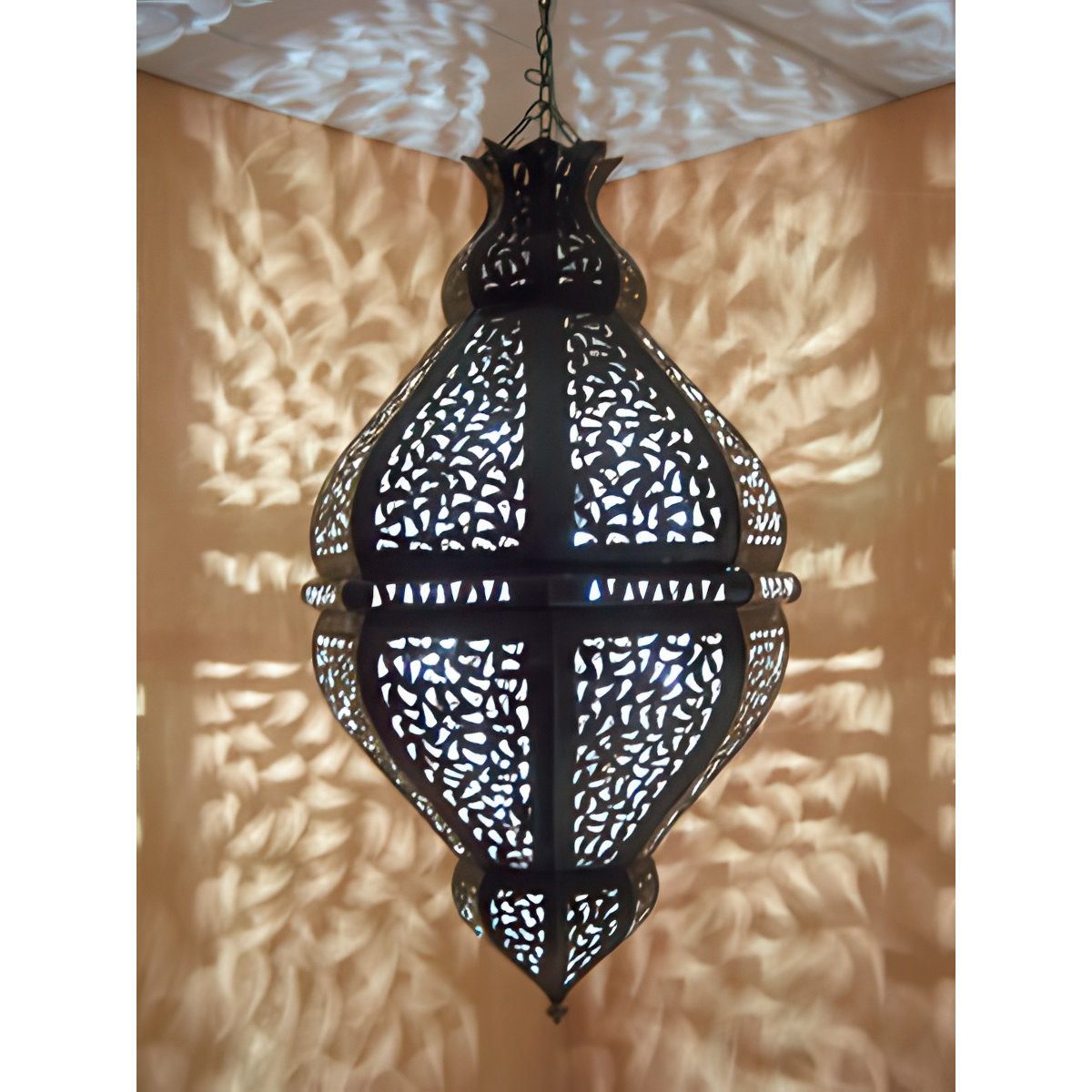 Marrakesch Orient & Mediterran Interior Pendelleuchte Hängeleuchte Meknes Schwarz 58cm, Marokkanische Lampe aus Metall, Handarbeit