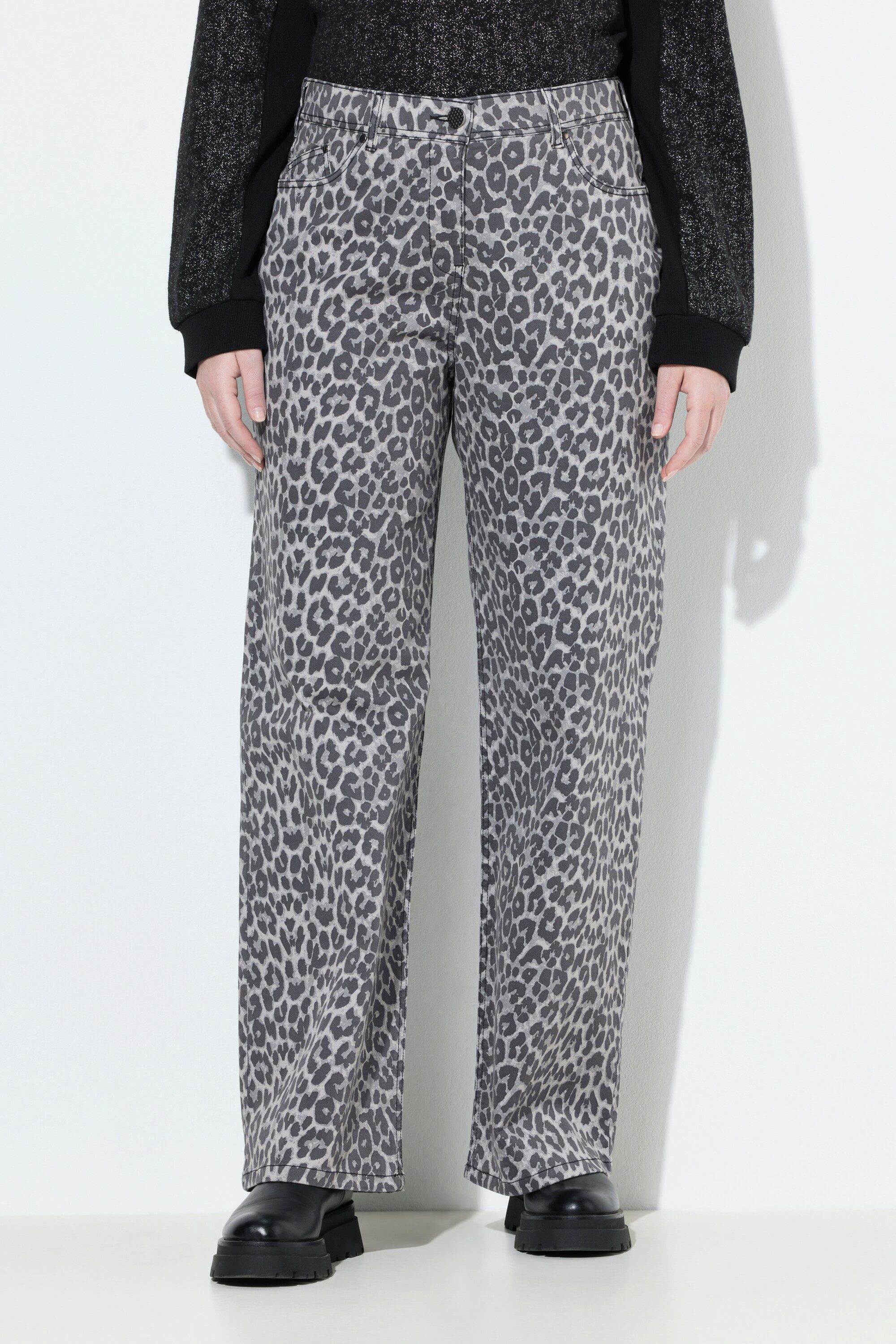 Ulla Popken Regular-fit-Jeans Jeans Mary Leomuster Fransensaum Stretchtwill