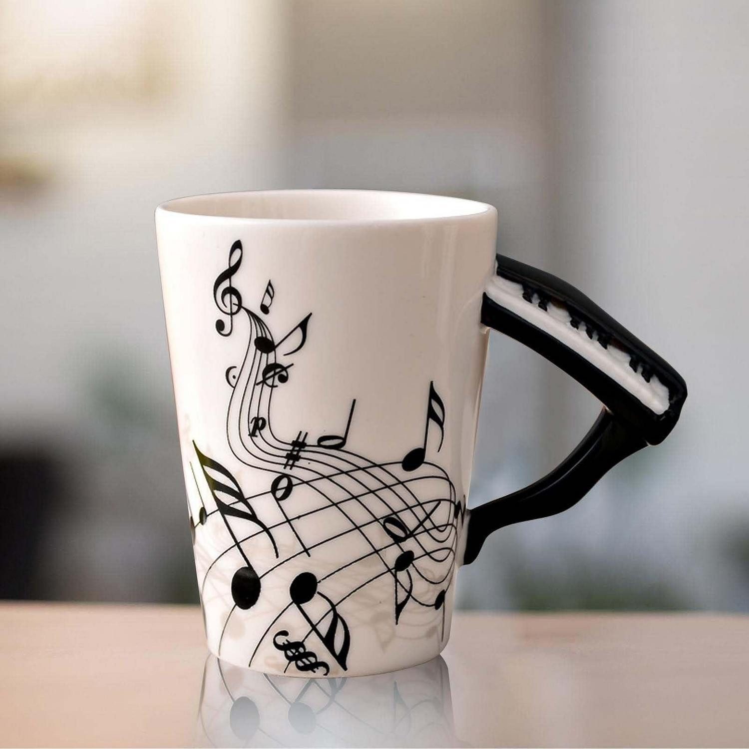 LuxusKollektion Tasse Kaffeetasse Klavier Henkel Musiknoten 250ml, Keramik
