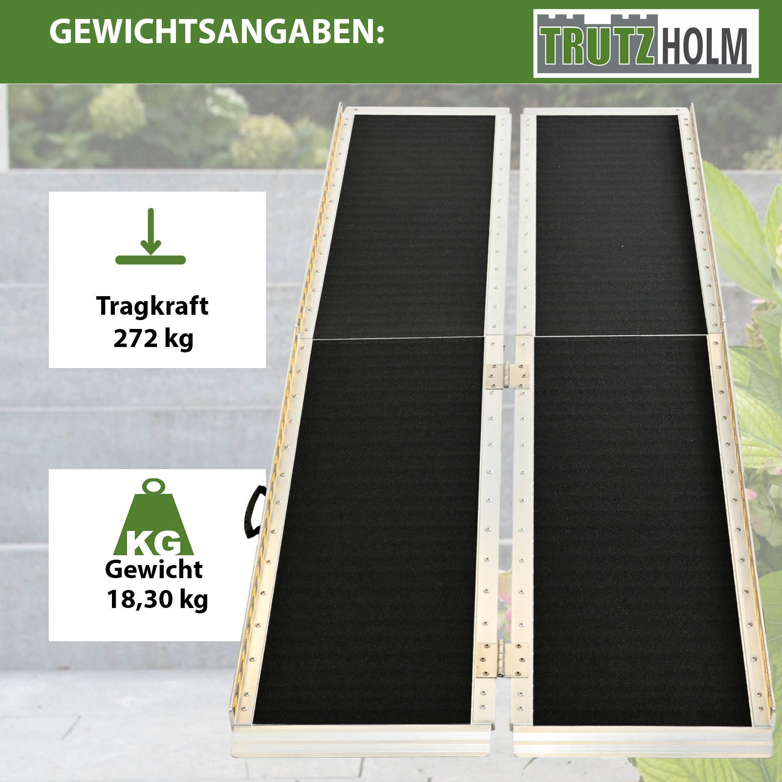 TRUTZHOLM Auffahrrampe 2-fach klappbar Länge 213 cm Traglast 272 kg Aluminium Rollstuhlrampe (Stück, 1-St), schwarz beschichtet