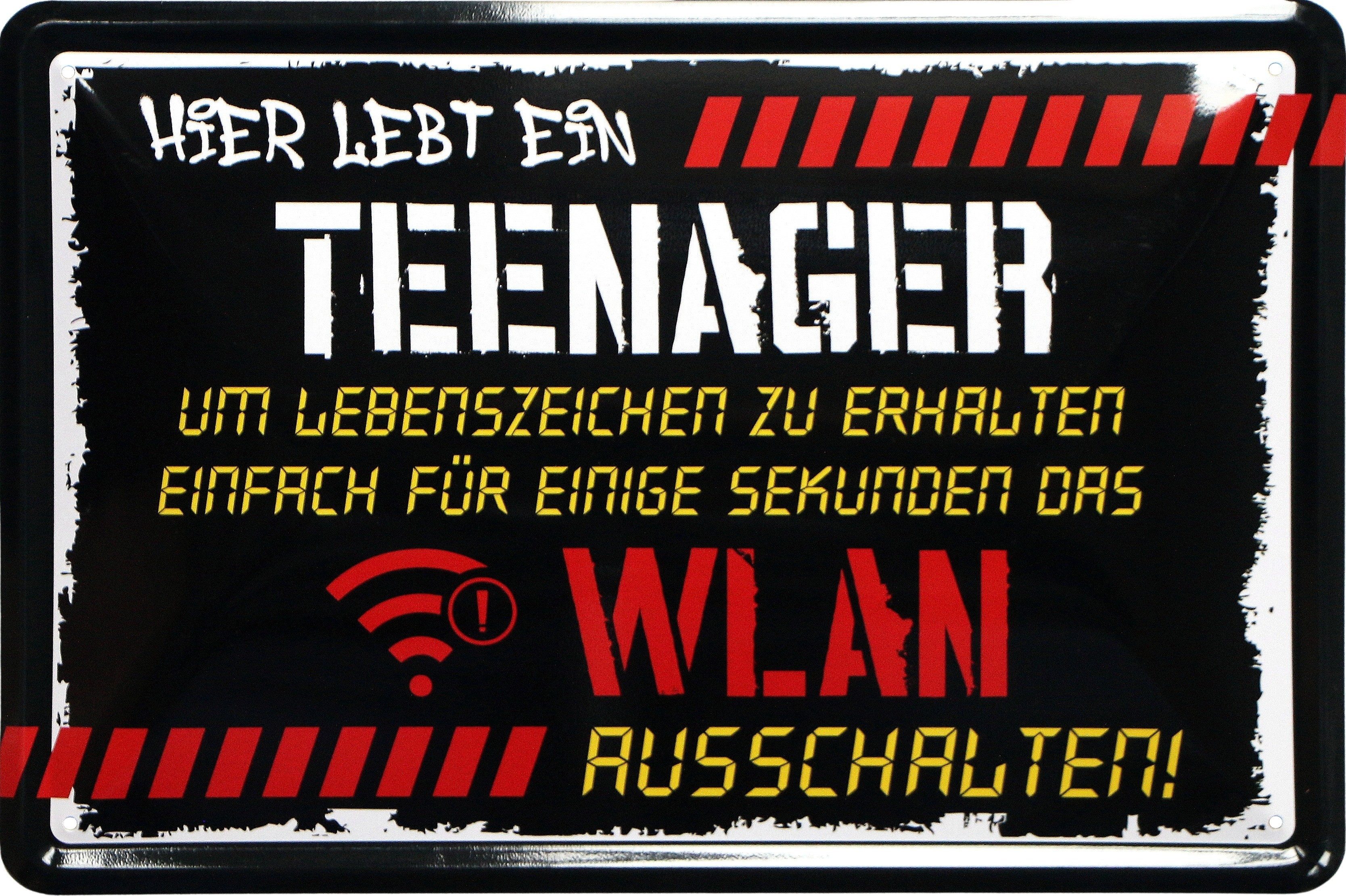 WOGEKA ART Metallbild Hier lebt ein Teenager - 20 x 30 cm Retro Blechschild günstig online kaufen