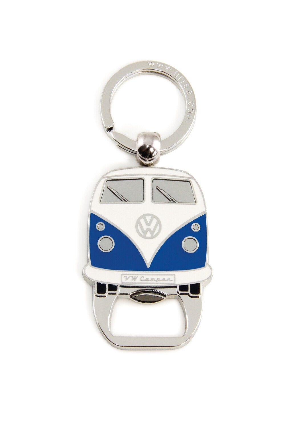 VW Collection by BRISA Schlüsselanhänger Volkswagen Schlüsselring mit Flaschenöffner im T1 Bulli Bus Design, Softemaille/Vernickelt Blau