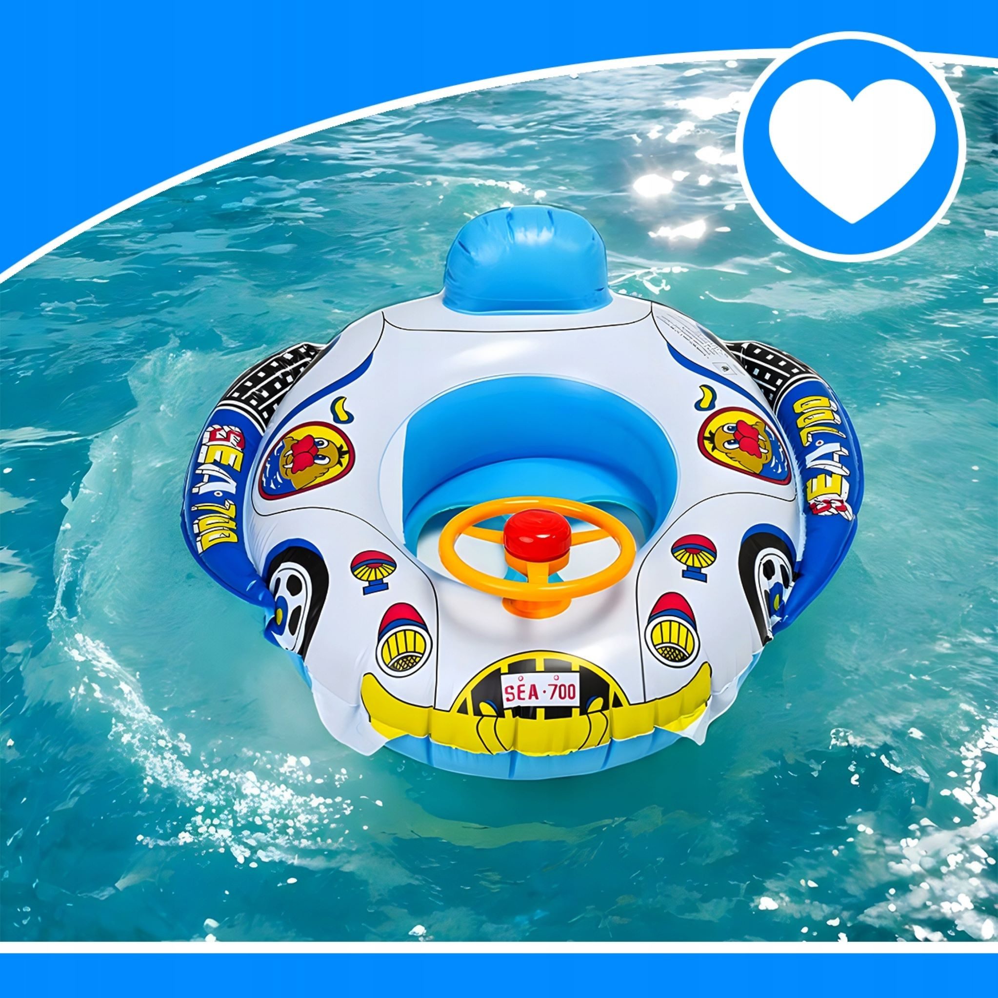 Festivalartikel Schwimmring Aufblasbares Boot mit Hupe, Sitz & Steuer für Kinder, 66 cm