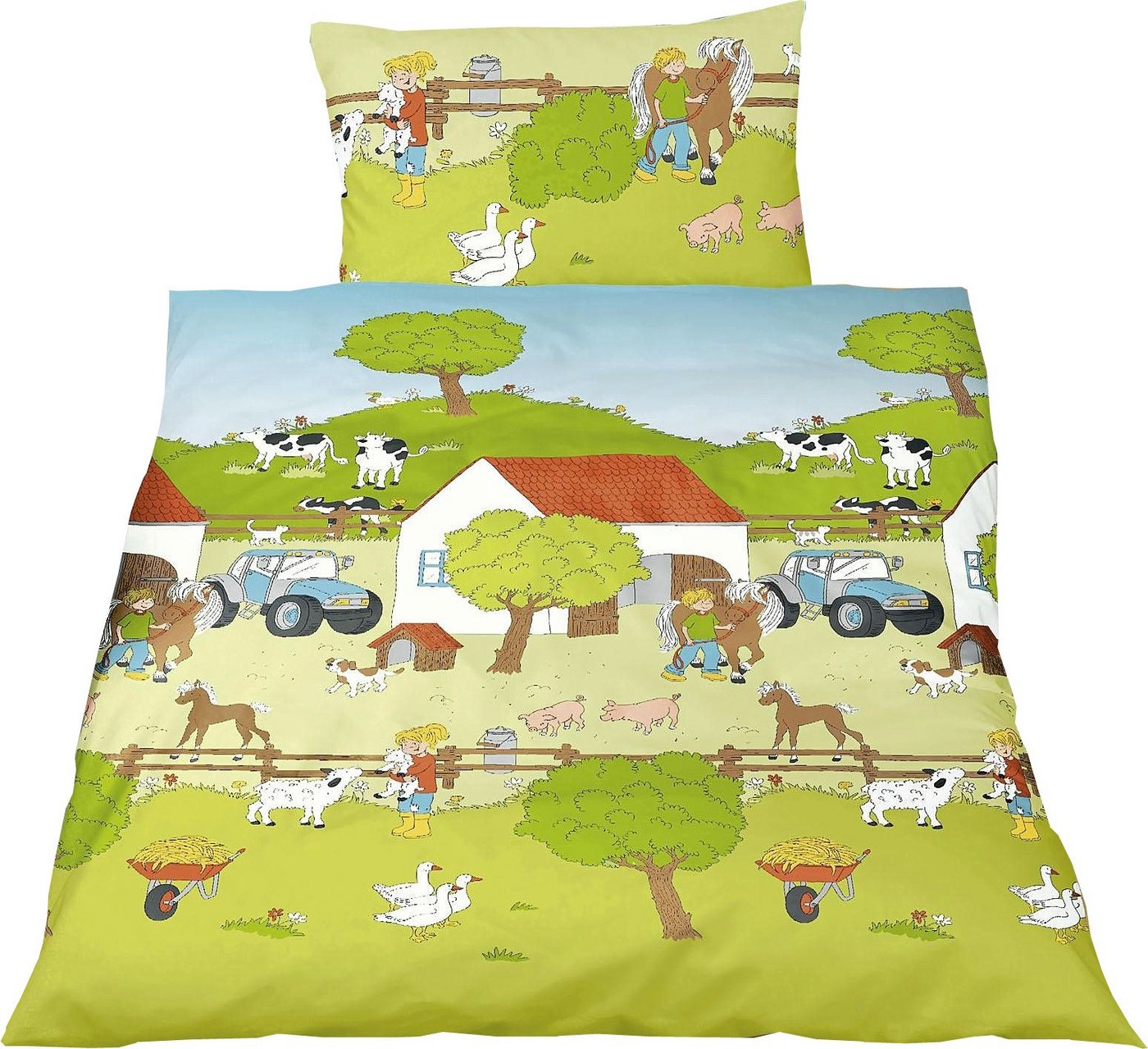 JACK Kinderbettwäsche JACK by Bierbaum Kinder Renforce Bettwäsche 2 tlg. 100x135cm Bauernhof, Renforcé, 2 teilig, wunderschöne Kinderbettwäsche, Reißverschluss, Tiere auf dem Bauernhof