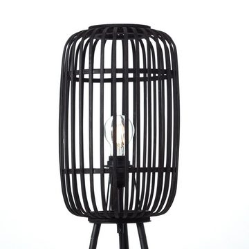 Lightbox Stehlampe, ohne Leuchtmittel, Dreibein Standleuchte, Bambusschirm, 130 x 45 cm, E27, schwarz