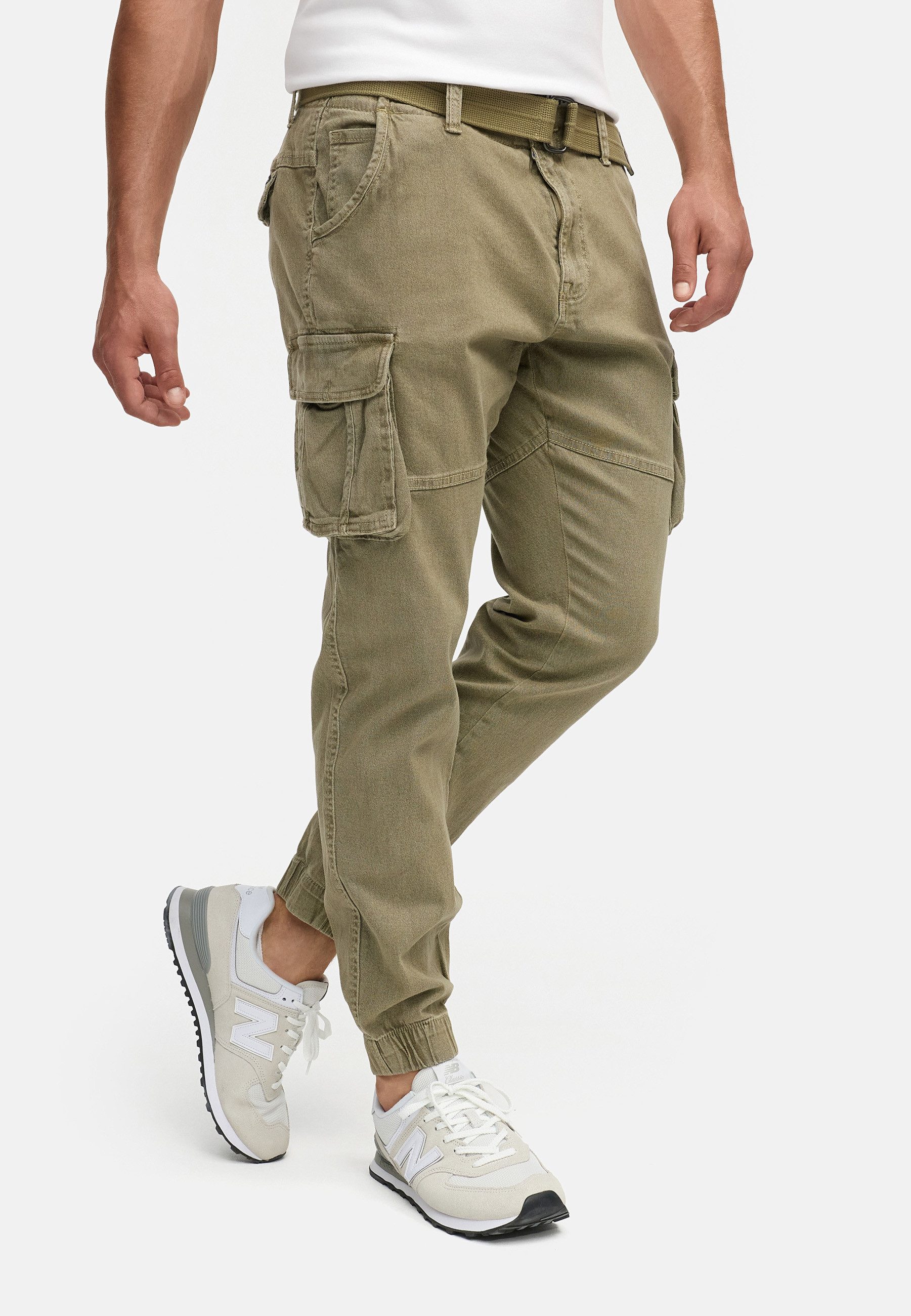 Indicode Cargohose Herren Kerr Cargo Hose Herrenhose aus elastischer Baumwoll-Qualität, inkl. Gürtel