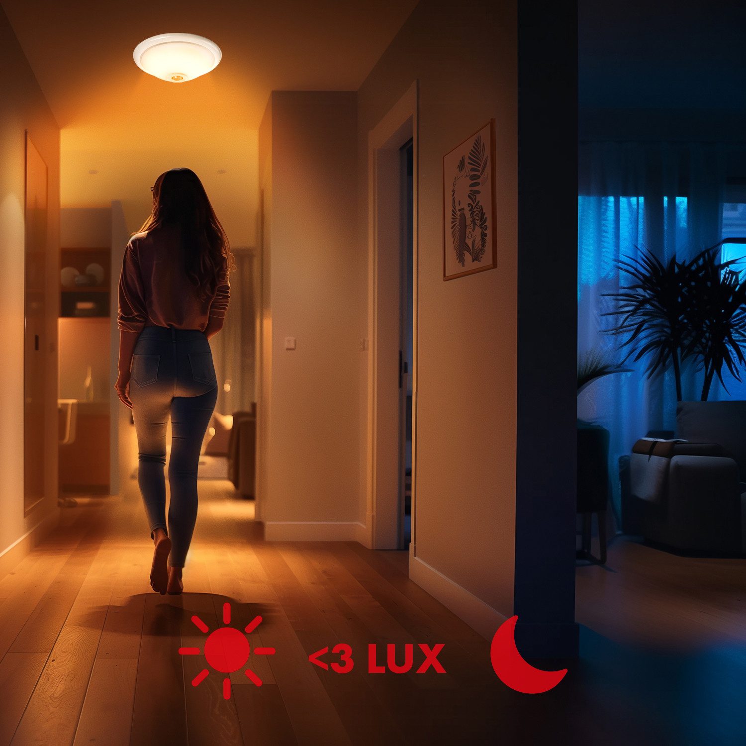 Maclean Deckenleuchten MCE324 für 2 LED-Birnen mit E27-Gewinde Bewegungssensor Ø 23 cm, ohne Leuchtmittel, Runde Deckenlampe 360 ° IP20 Intelligente Beleuchtung – Bild 5 von 5