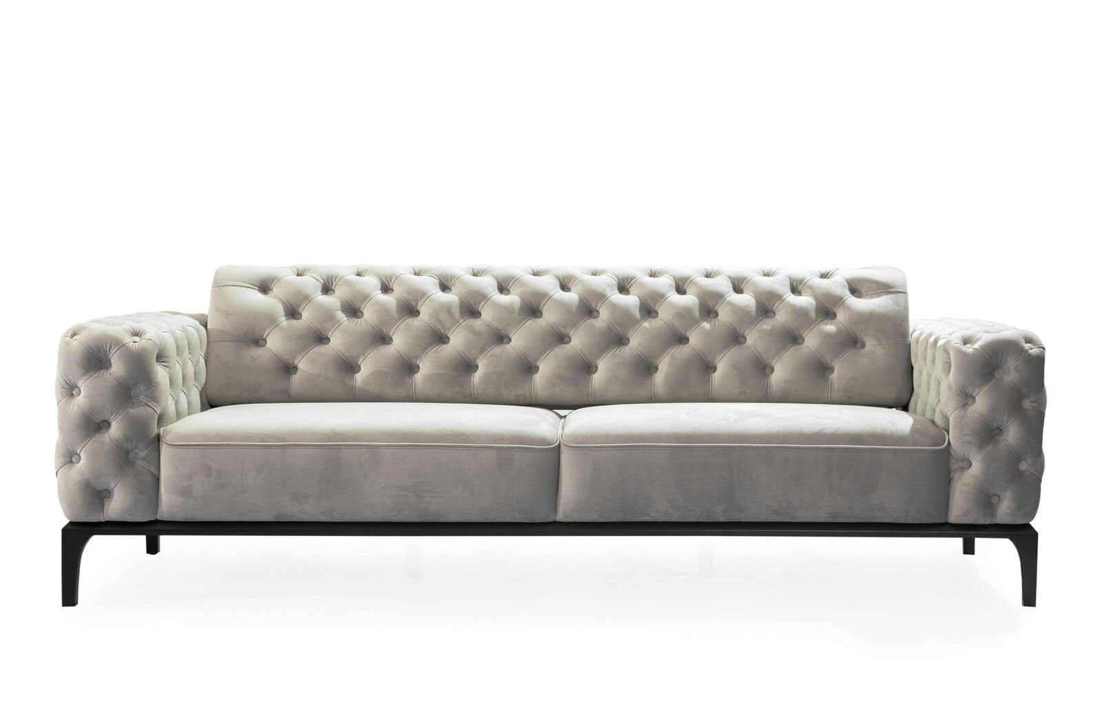 Sitzer Chesterfield 31 Sofagarnitur Grau Weiß, 2 Sofa Sofa Sofas in Made JVmoebel Stoff Europa Teile, Luxus