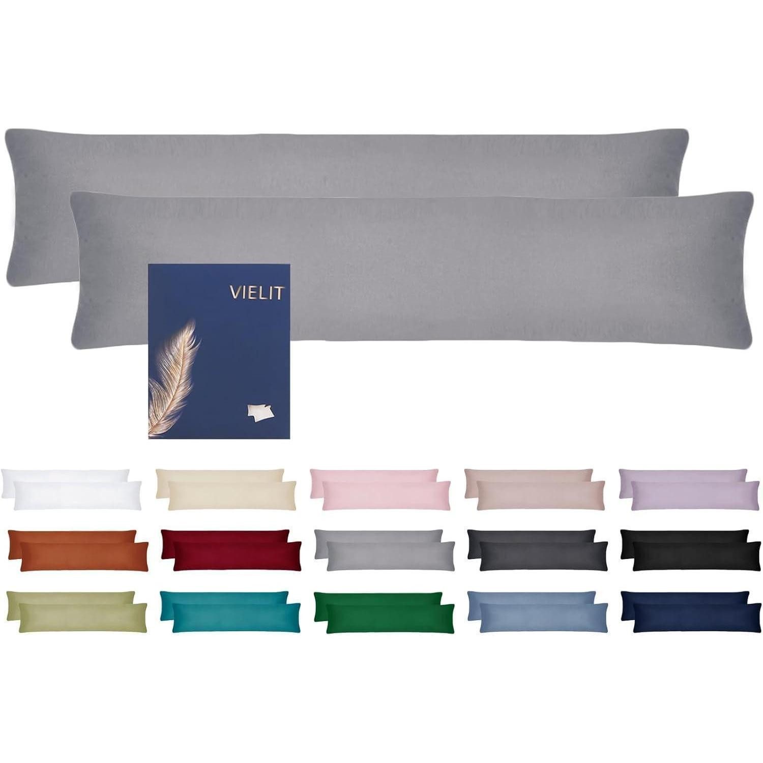 Vielit Seitenschläferkissenbezug Seitenschläferkissen Bezug 40x145 2er-Set Weich Grau Öko-zertifiziert