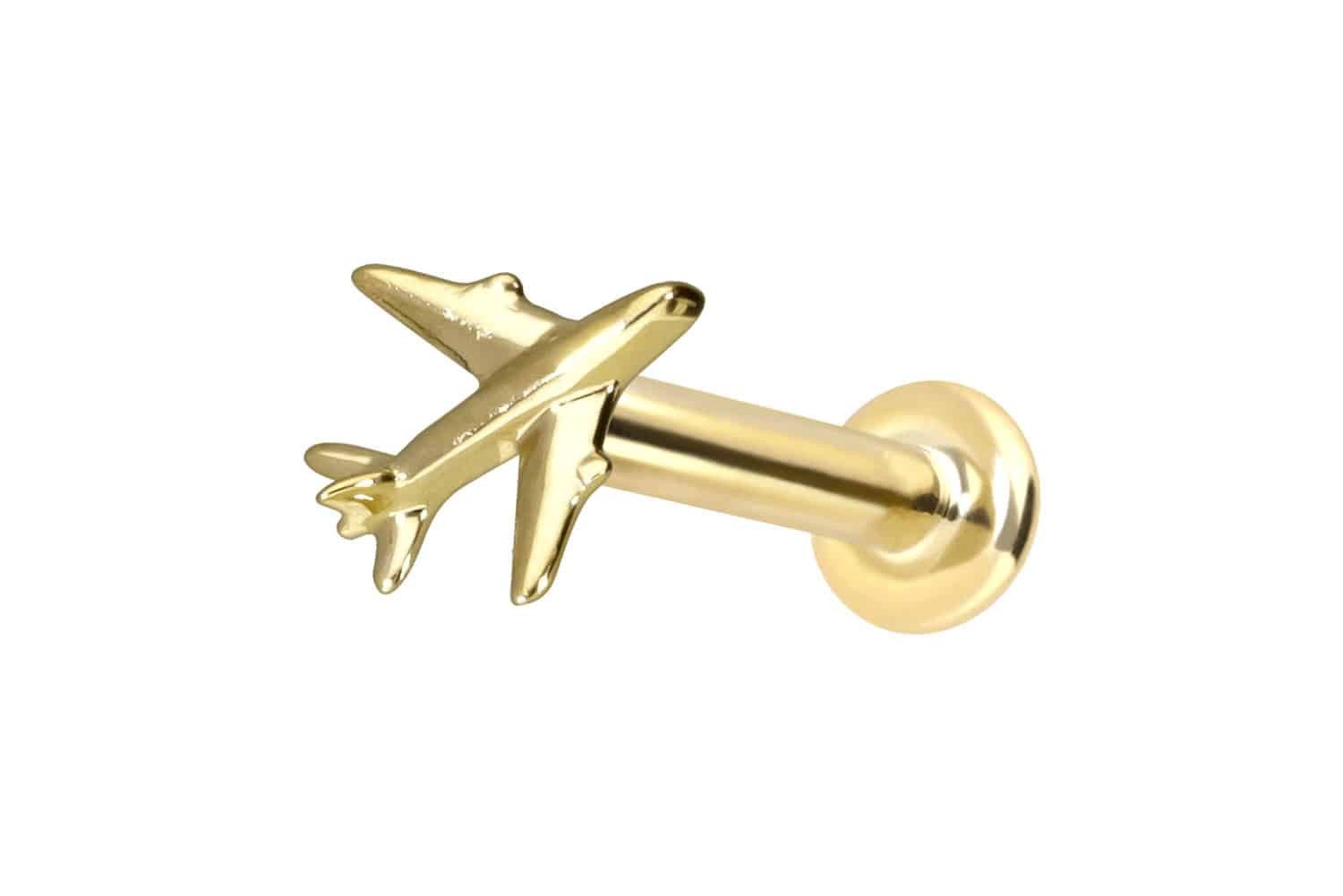 PIERCINGLINE Piercing-Set 14 Karat Gold Labret mit Push Fit FLUGZEUG (Labrets, 1-tlg)