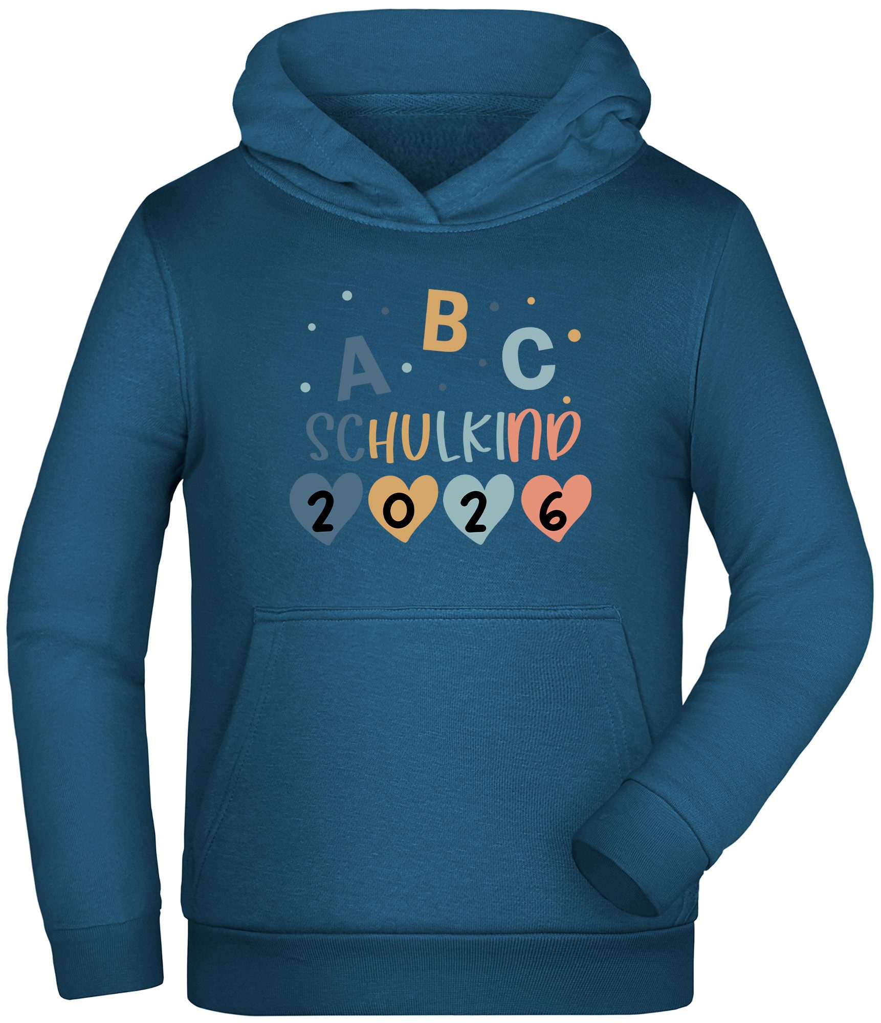 MyDesign24 Hoodie Kinder Kapuzen Sweatshirt - ABC Schulkind 2026 Einschulungs Kapuzenpulli petrol blau i779