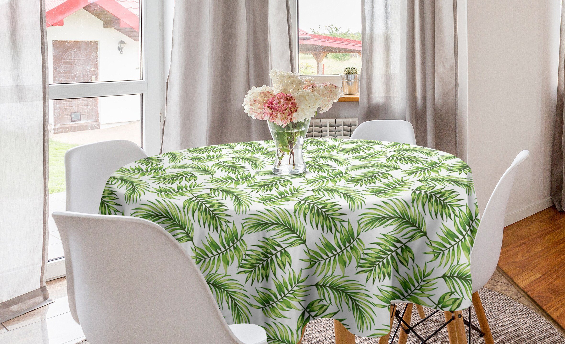 Abakuhaus Tischdecke Kreis Tischdecke Abdeckung für Esszimmer Küche Dekoration, Palmblatt Exotische Baum Hawaiian