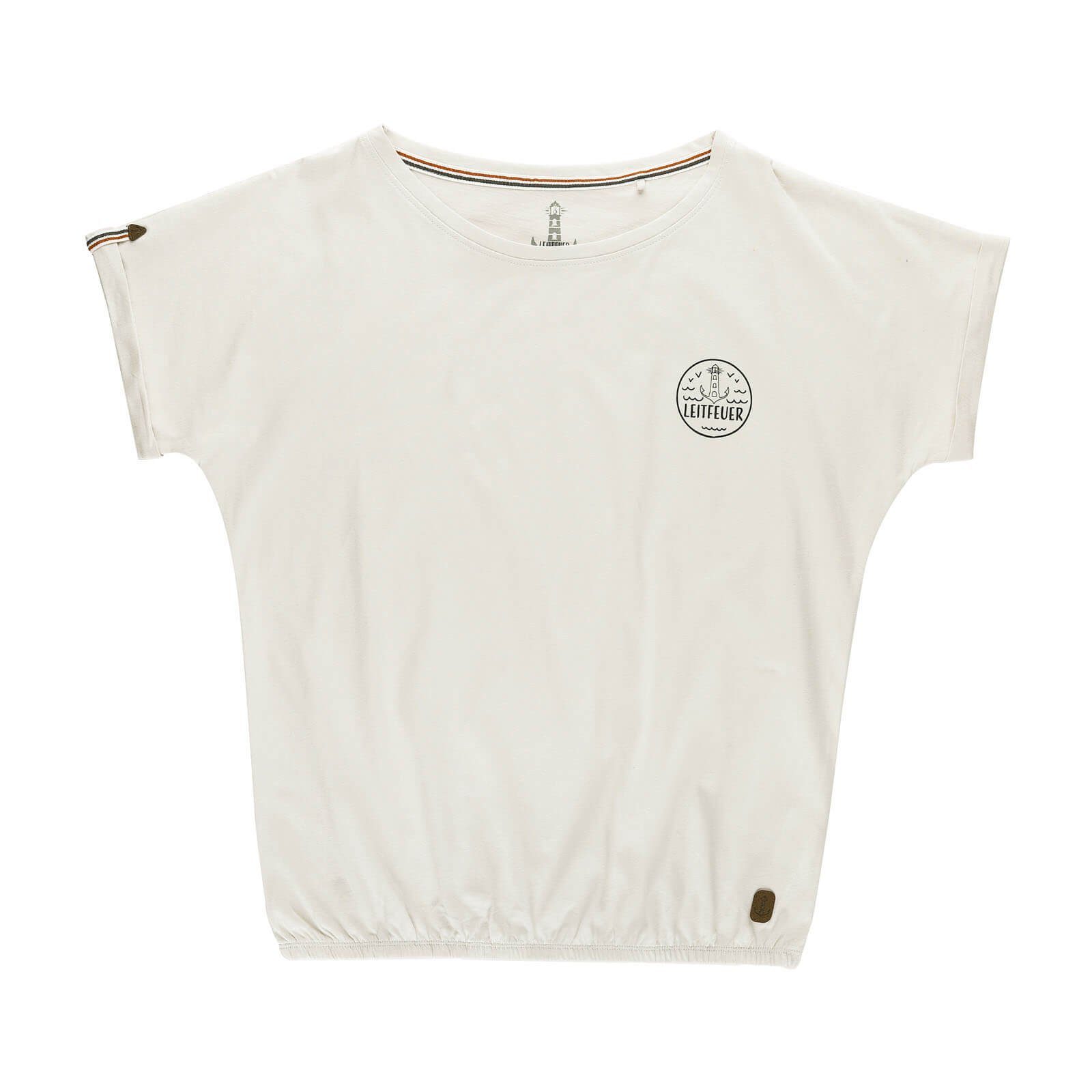 Leitfeuer T-Shirt Damen Sommershirt Baumwolle - Angeschnittene Ärmel & Gummizug im Saum Shirt Single Jersey, Umgeschlagener Ärmelsaum, Klassischer Rundhals