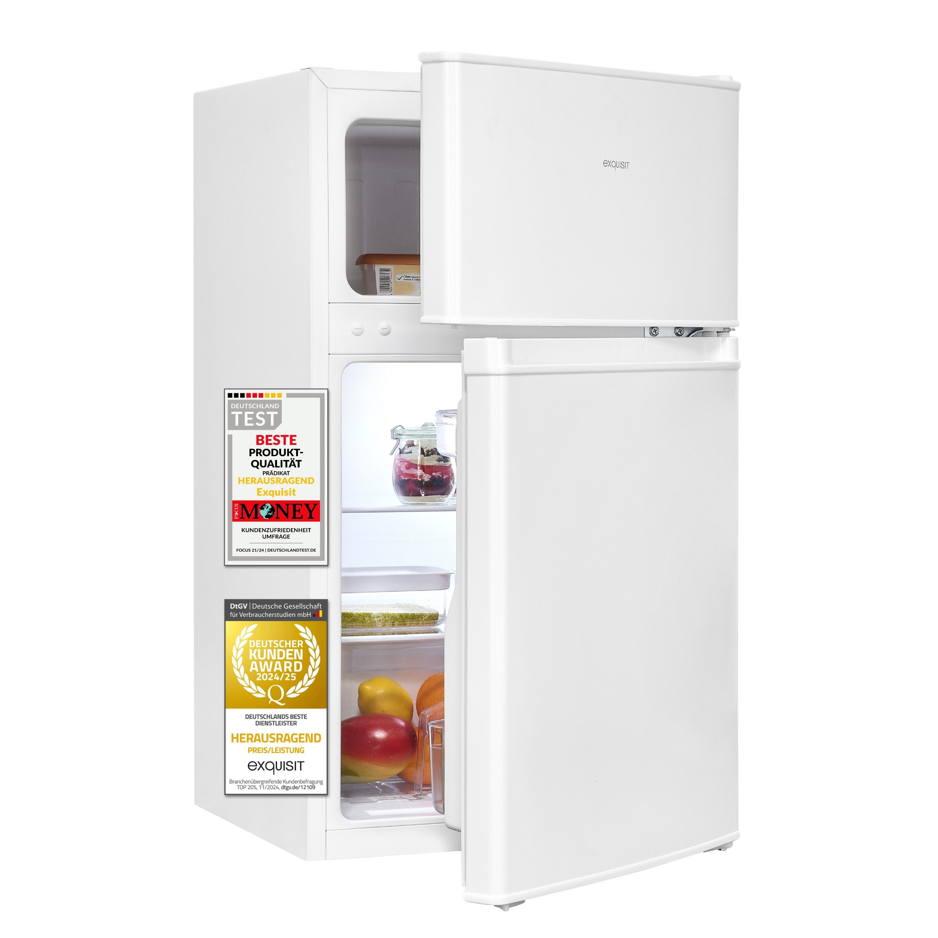 exquisit Kühlschrank KGC590-30-E-040E, 85 cm hoch, 47.5 cm breit, wechselbarer Türanschlag, 4-Sterne-Gefrieren, LED-Beleuchtung
