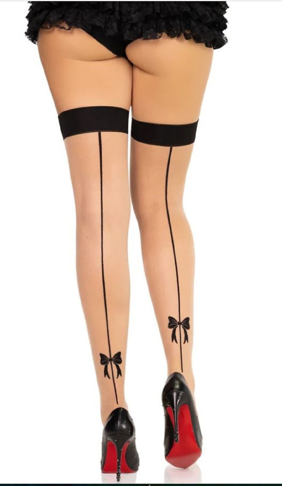 Leg Avenue Halterlose Strümpfe Halterlose Strümpfe Kontrastnaht Schleife natur-schwarz Einheitsgröße