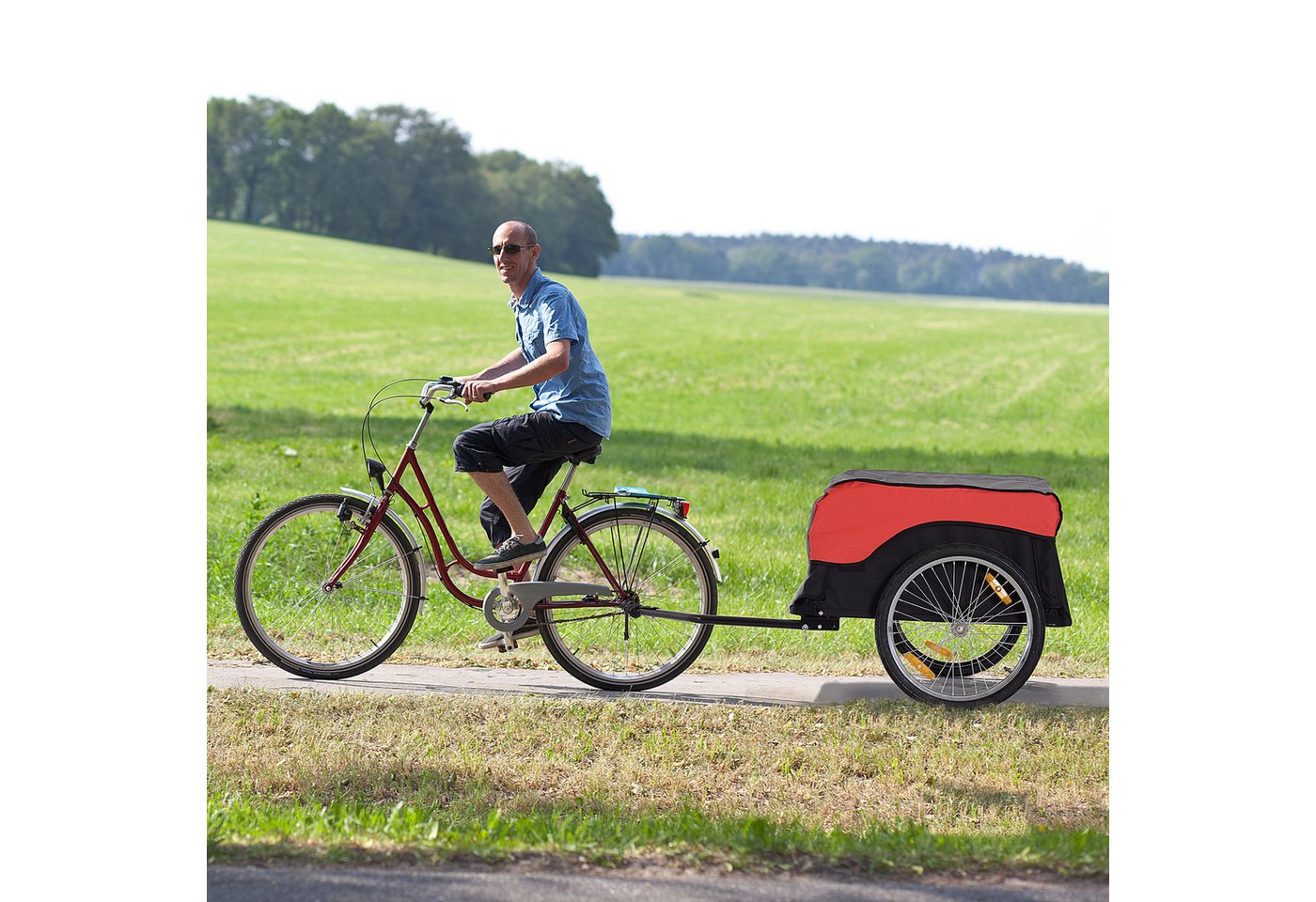 HOMCOM Fahrradlastenanhänger Transportanhänger Lastenanhänger CargoTrailer (Rot-Schwarz), Rot+Schwarz 130 x 77 x 65 cm