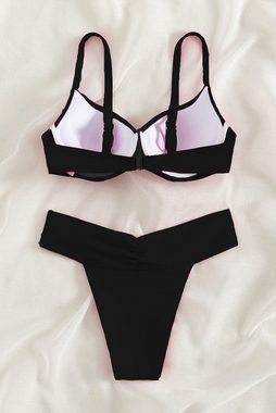B.X Triangel-Bikini Damen summer sexy einfarbig Bikini-Set, geteilter Bikini(2tlg) Bügel-Bandeau-Bikini-Badeanzug, Push-Up-Bikini mit hoher Taille