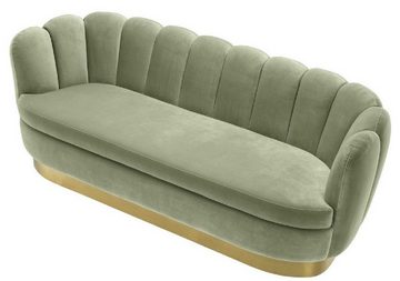 Casa Padrino Sofa Luxus Samt Sofa Pistaziengrün / Messingfarben 225 x 90 x H. 80 cm - Wohnzimmer Sofa - Luxus Qualität