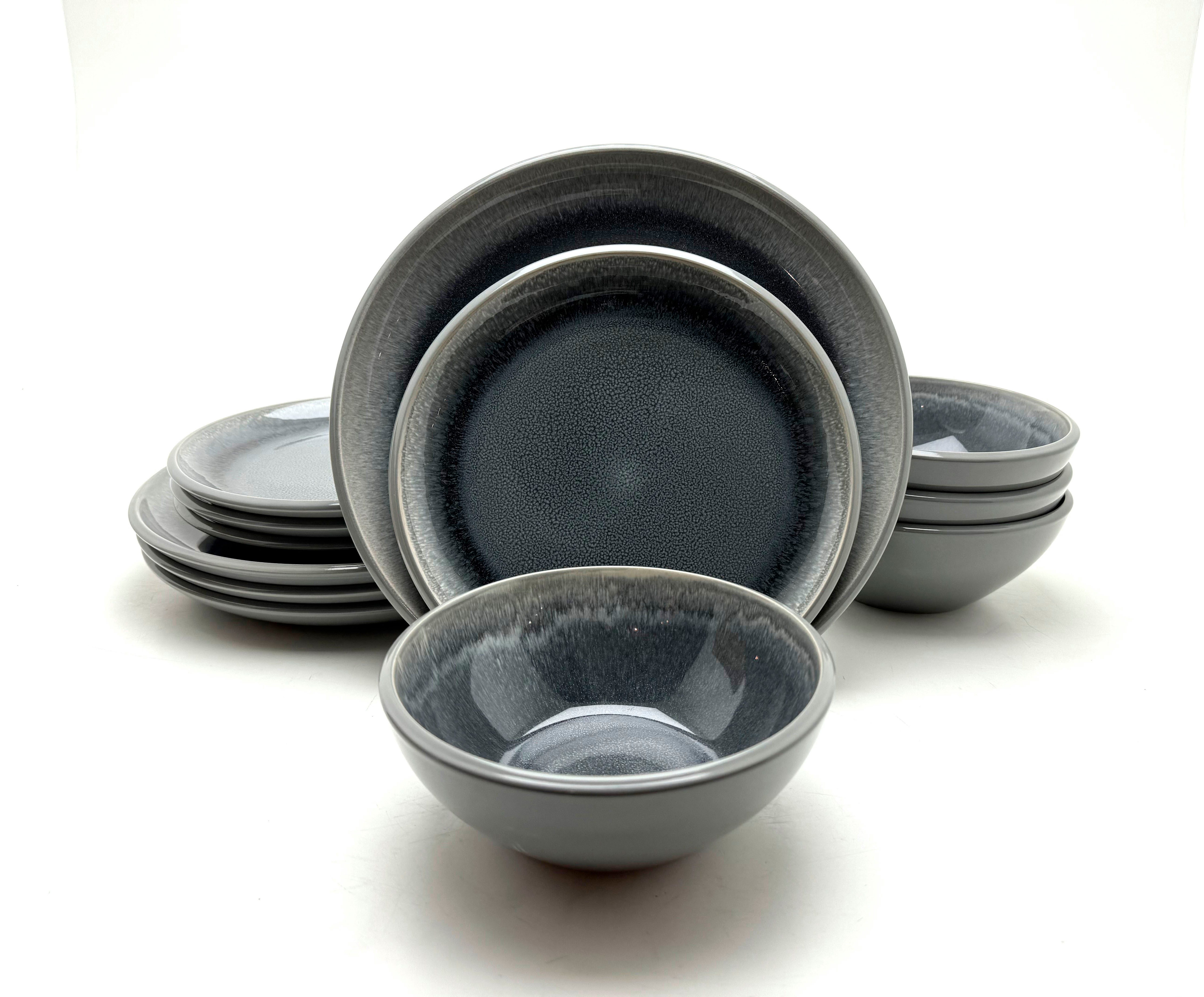 my home Tafelservice Gerdrup (12-tlg), 4 Personen, Steinzeug, Reaktivglasur, jedes Stück ein Unikat. Reduzierter Preis € 42,57. Unverbindliche Preisempfehlung € 129,99