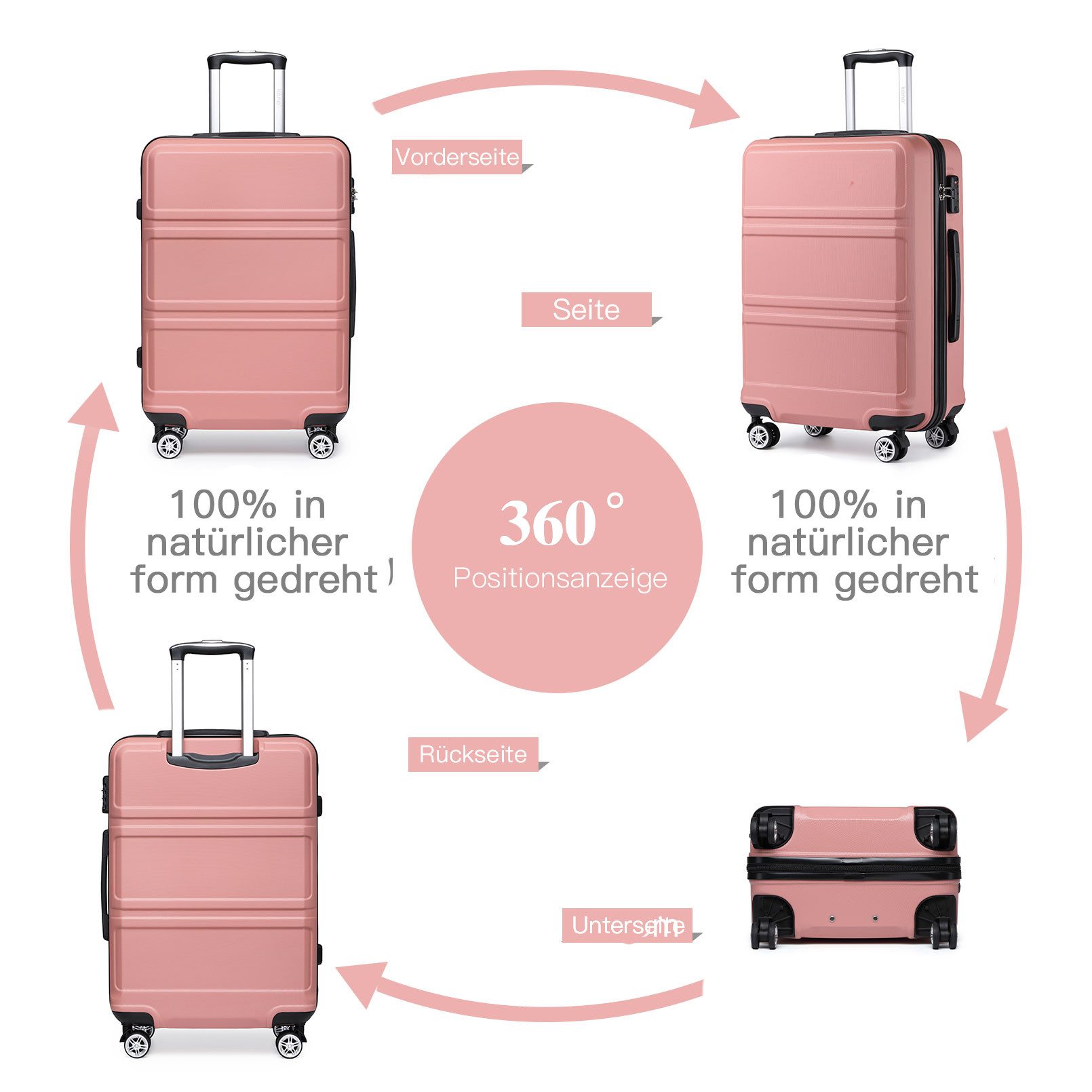 KONO Hartschalen-Trolley mit TSA-Schloss - Reisekoffer und Rollkoffer in einem