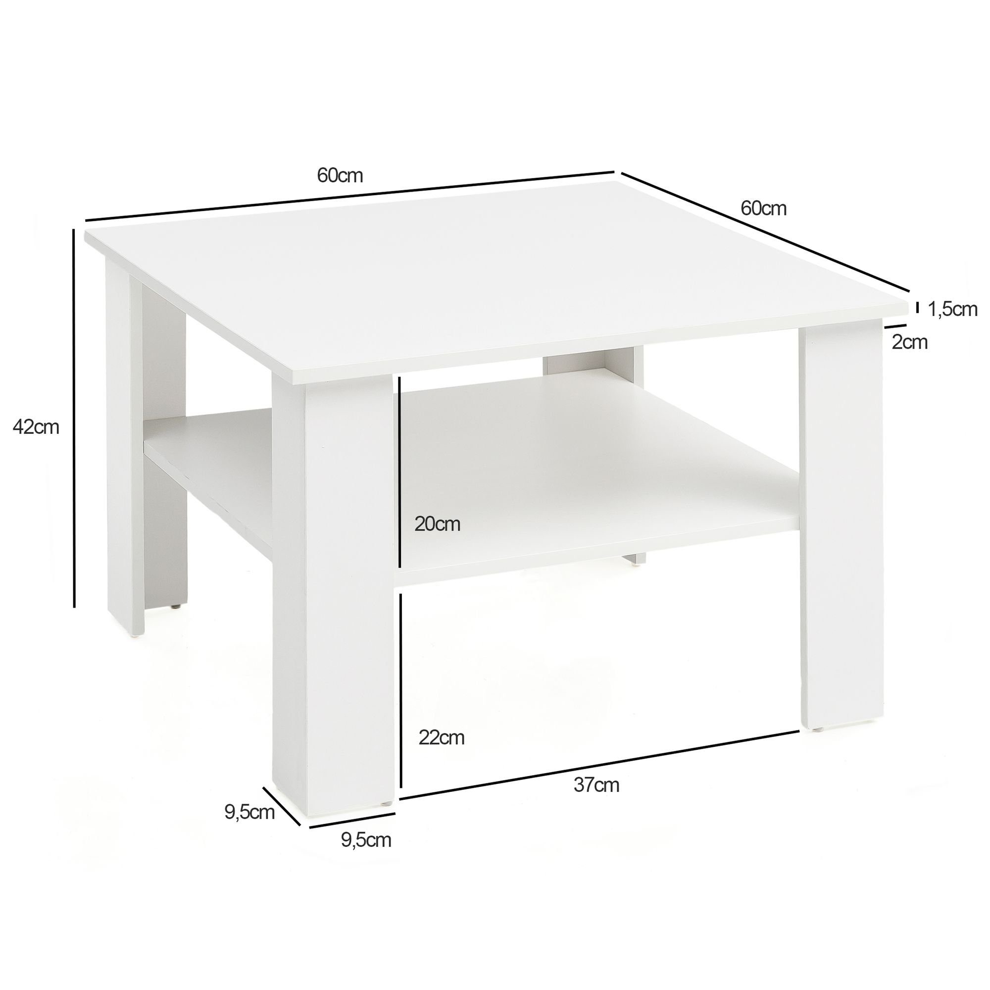 Weiß (Weiß 60x42x60 Weiß Ablage Sofatisch Quadratisch), mit Kleiner | SuVa14548_1 cm, Wohnzimmertisch Stauraum, mit Couchtisch FINEBUY Holztisch