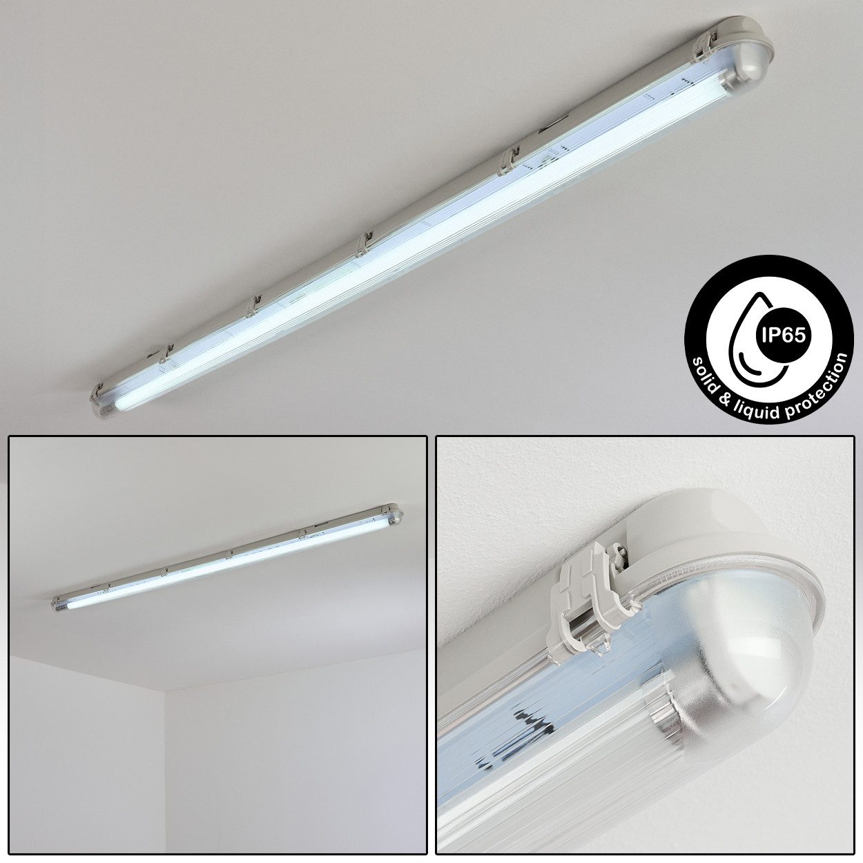 hofstein Deckenleuchte Deckenlampe aus Metall/Kunststoff, Grau/Weiß/Klar, Badezimmer geeignet, moderne Deckenleuchte, 25,5 Watt, 2300 Lumen, 6500 Kelvin, IP65