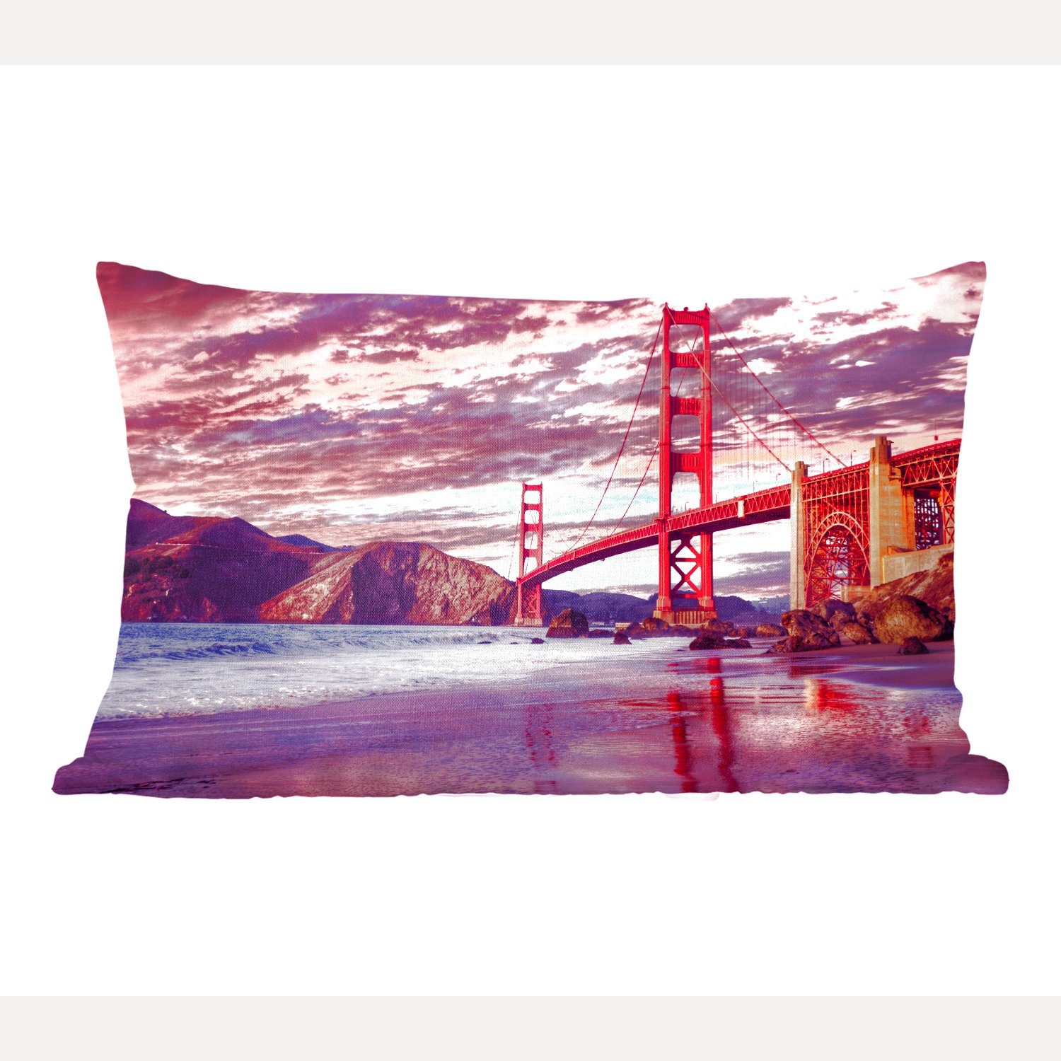 lila einem Dekokissen Bridge Himmel, wunderschönen Golden Gate mit Zierkissen, Wohzimmer Dekoration, Dekokissen mit Schlafzimmer Die Füllung, MuchoWow