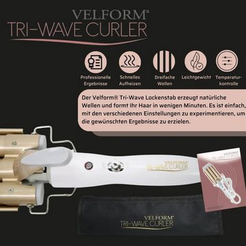 Velform® Welleneisen Tri-Wave Curler Turmalin-Keramik-Beschichtung, 3-köpfiger Lockenstab, Haar-Styling-Werkzeug, inkl. Reisetasche