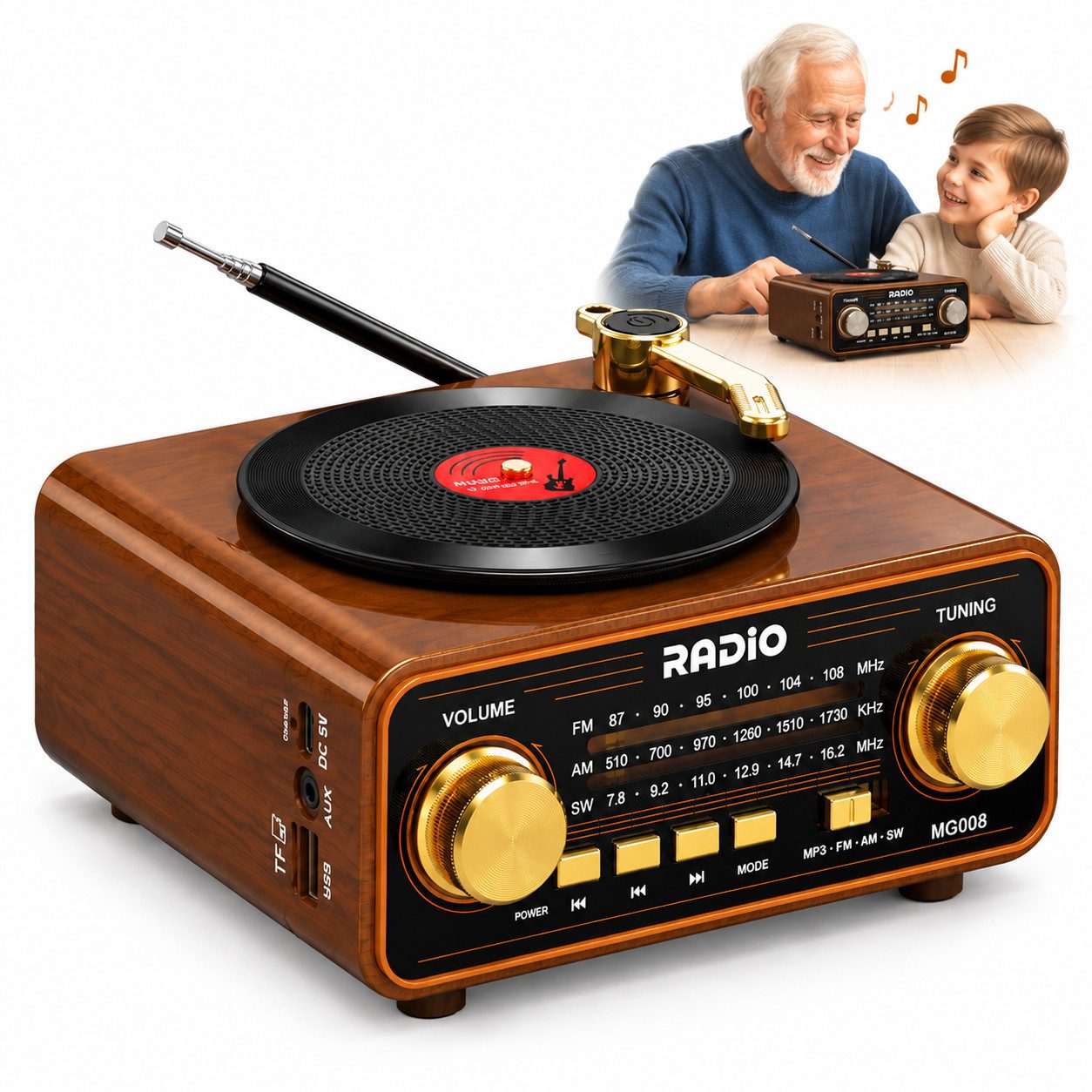 Toomoke Retro Radio mit Bluetooth 6.0 – Holz-Tischradio mit TF-Karte Radio (Vintage-Holzradio mit AM/FM, Kurzwelle, MP3, USB & AUX  56 Zeichen)
