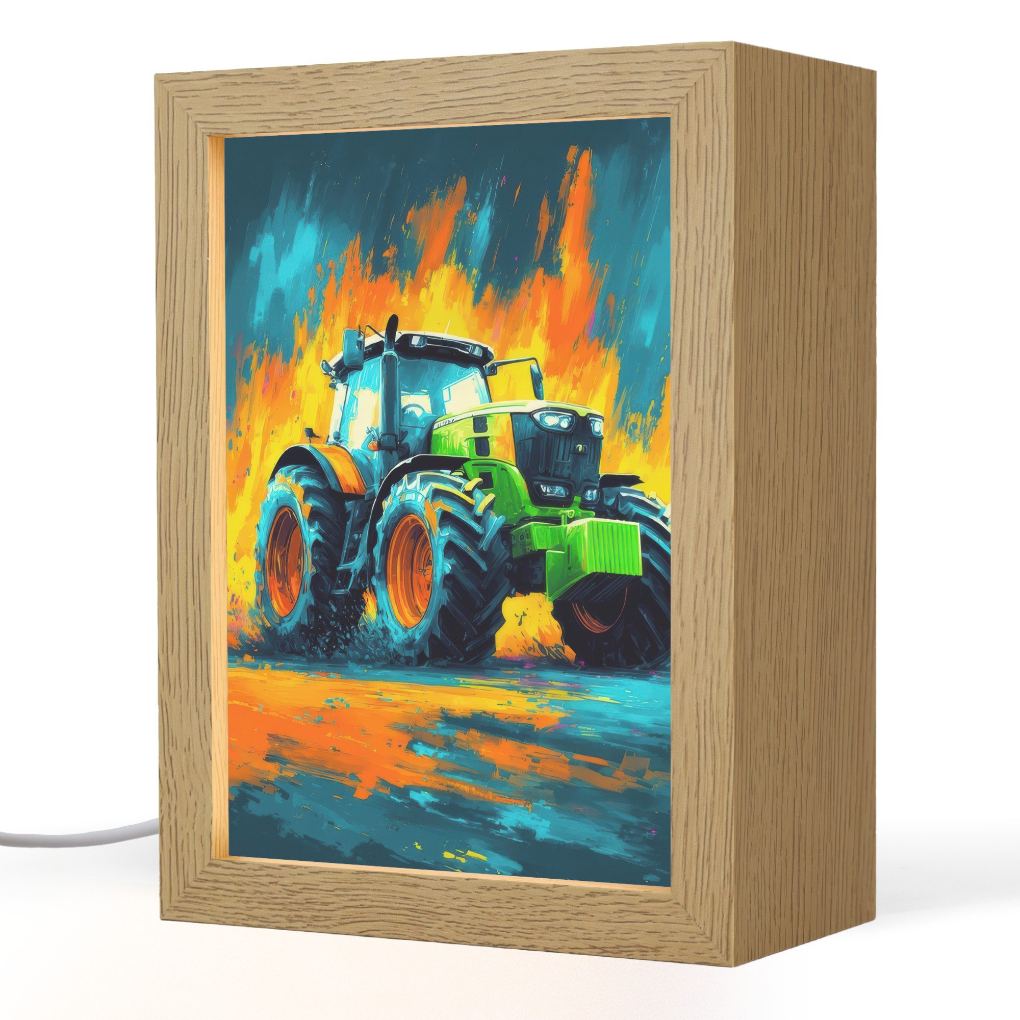 OnlyWow Nachttischlampe Lightbox Abstrakt - Traktor - Grün - Jungen, Dimmbar, Farbwechsel, LED, Warmweiß, Kaltweiß, Neutralweiß Einstellbar, Kinderzimmer, Babyzimmer, Dimmbar, mit Kabel, Nachtlampe, LED