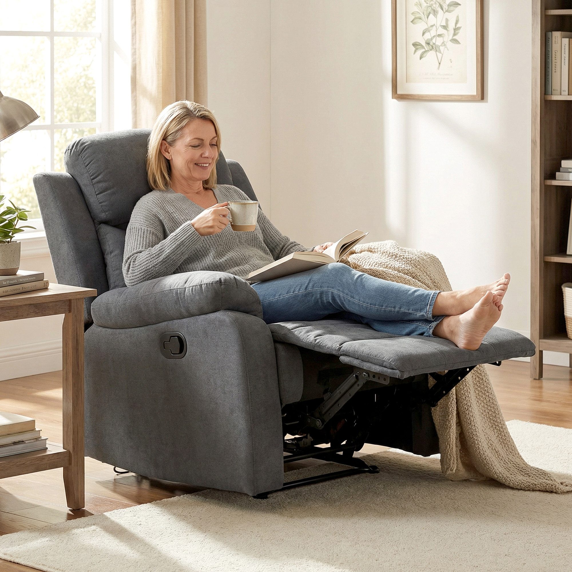 HOMCOM Relaxsessel Liegesessel Sessel mit Verstellbarer Rückenlehne, Leinen-Optik (Ruhesessel, 1-St., Fernsehsessel), für Wohnzimmer, Dunkelgrau