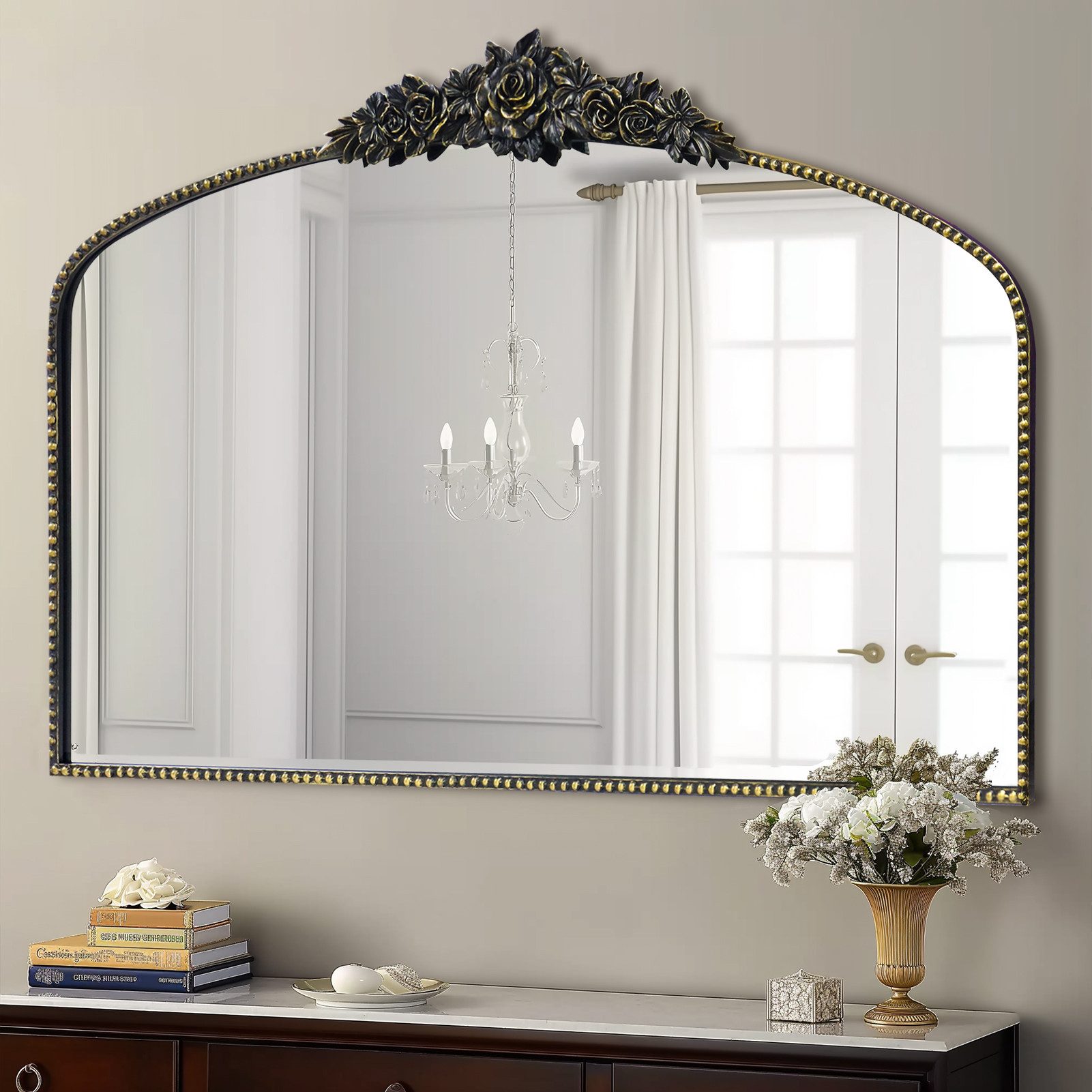 G-LEAF Wandspiegel Bogen-Wandspiegel im Barockstil, Metallrahmen mit Perlen günstig online kaufen