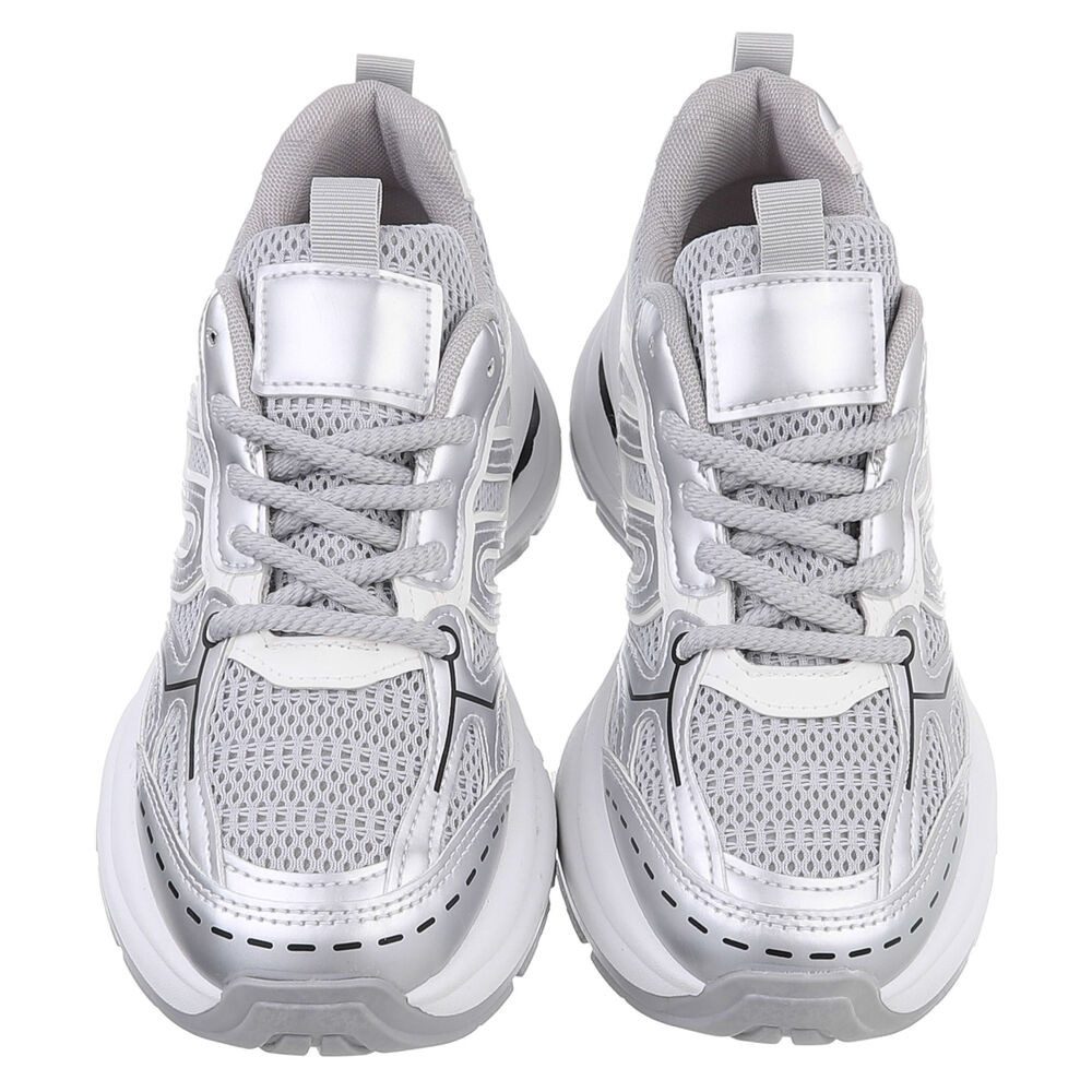 Ital-Design Damen Low-Top Freizeit Sneaker (88519386) Keilabsatz/Wedge Sneakers Low in Silber – Bild 4 von 5