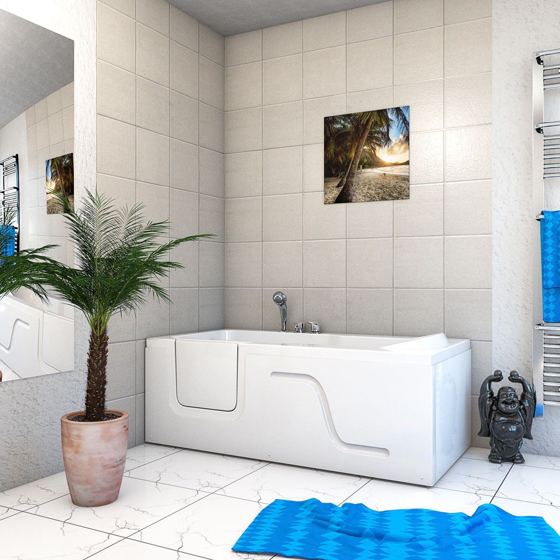 Thumbnail - AcquaVapore Badewanne Seniorenwanne mit Tür S17-R-ALL 75x150cm, Schnelle Reinigung, Überlauf Abfluss