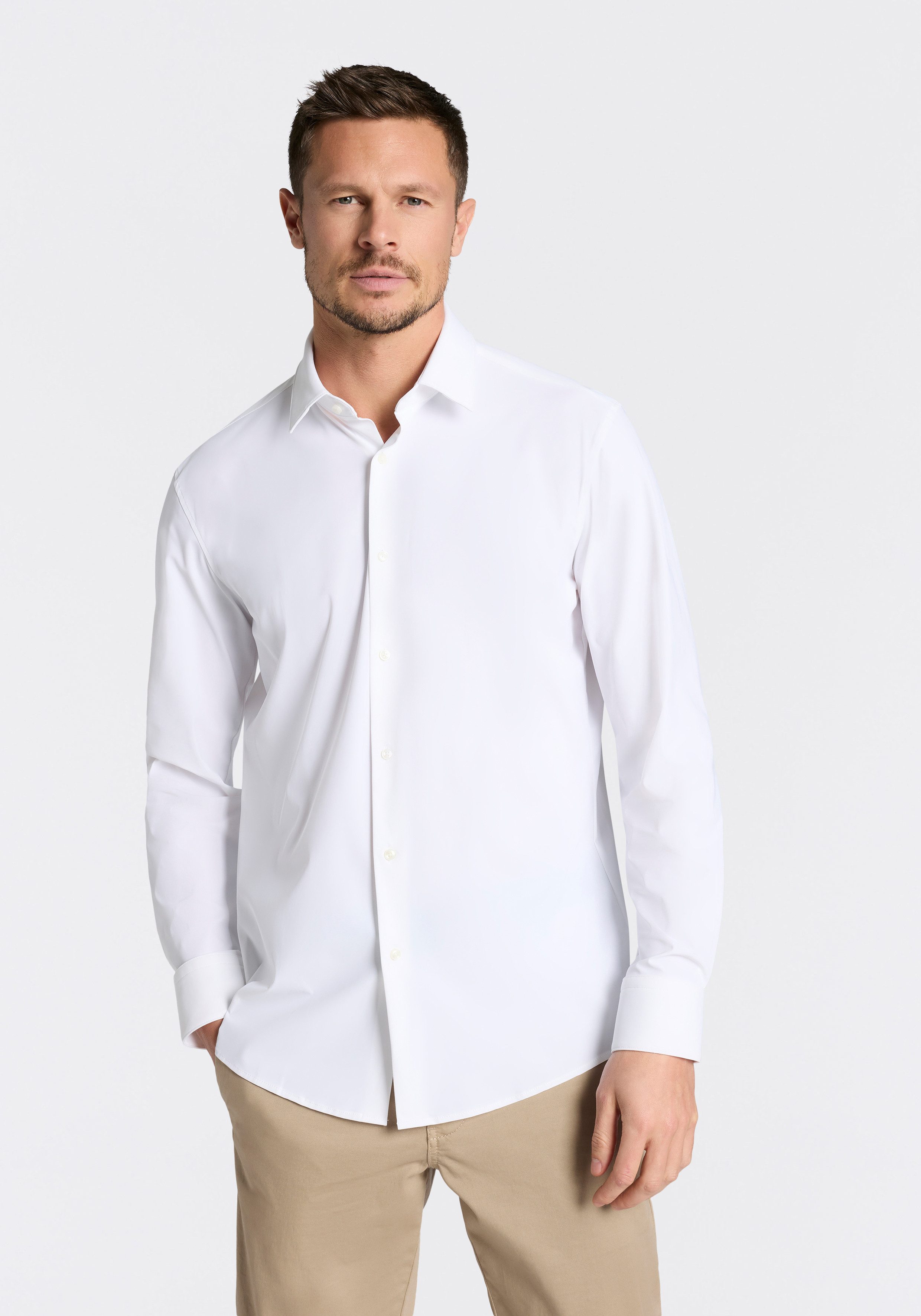 BOSS Langarmhemd HANK Kentkragen, Performance-Stretch-Jersey