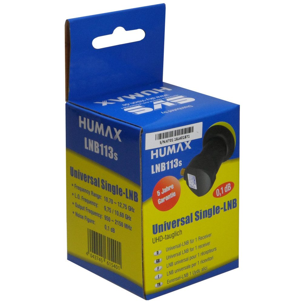 Humax Digitales LNB 113s Gold, 1 Teilnehmer, 4K UHD, LTE-Filter, wasserdicht Universal-Single-LNB