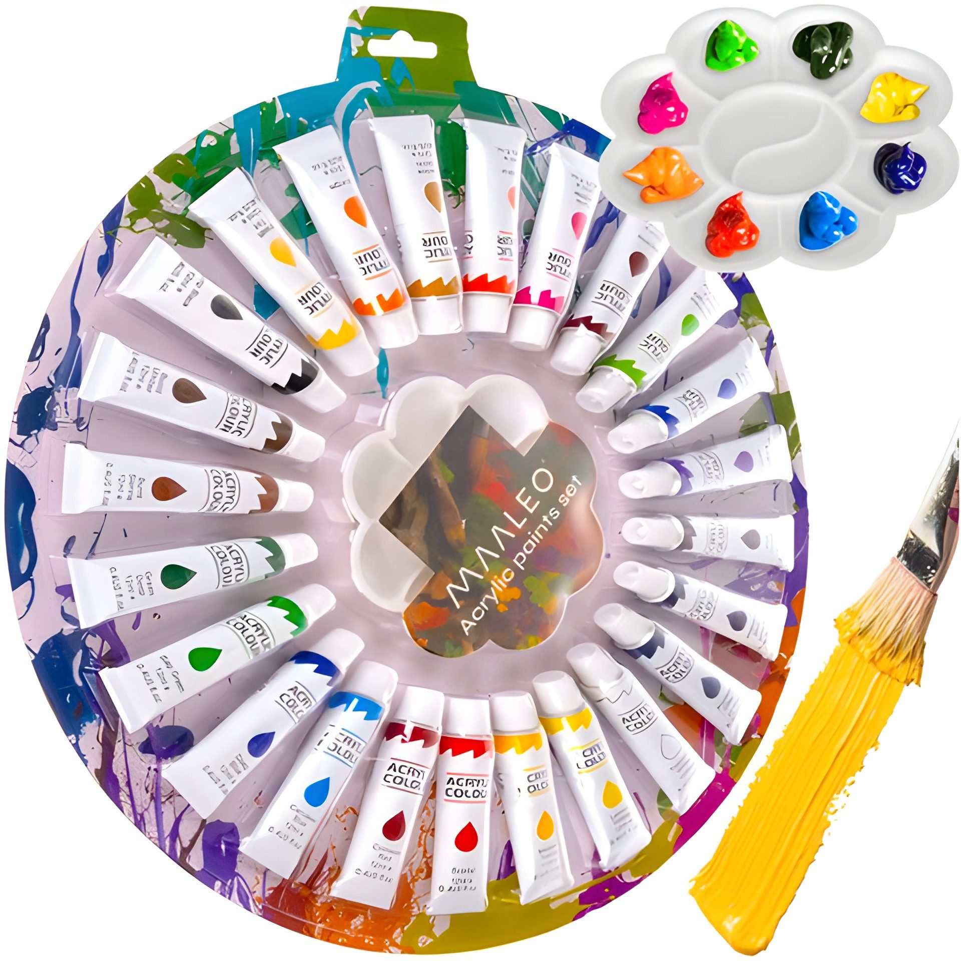 MAALEO Acrylfarbe Set - 24 Farben Künstler Set mit Farbpalette Acrylfarben Set