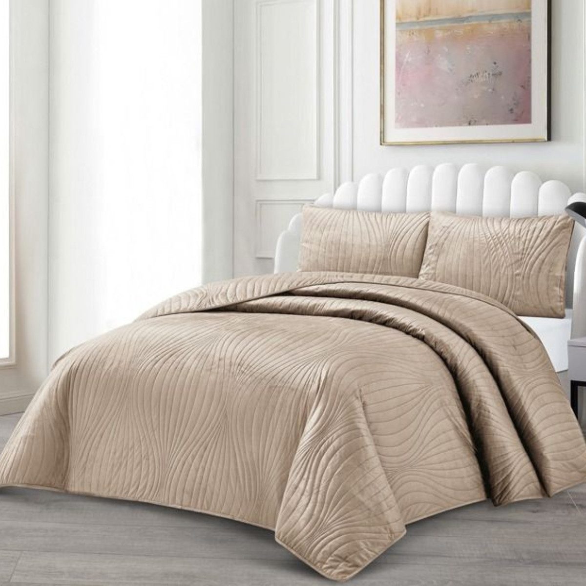 alesvelt Tagesdecke Set Iris Überwurf Decke 3-Teilig 240 x 250 cm