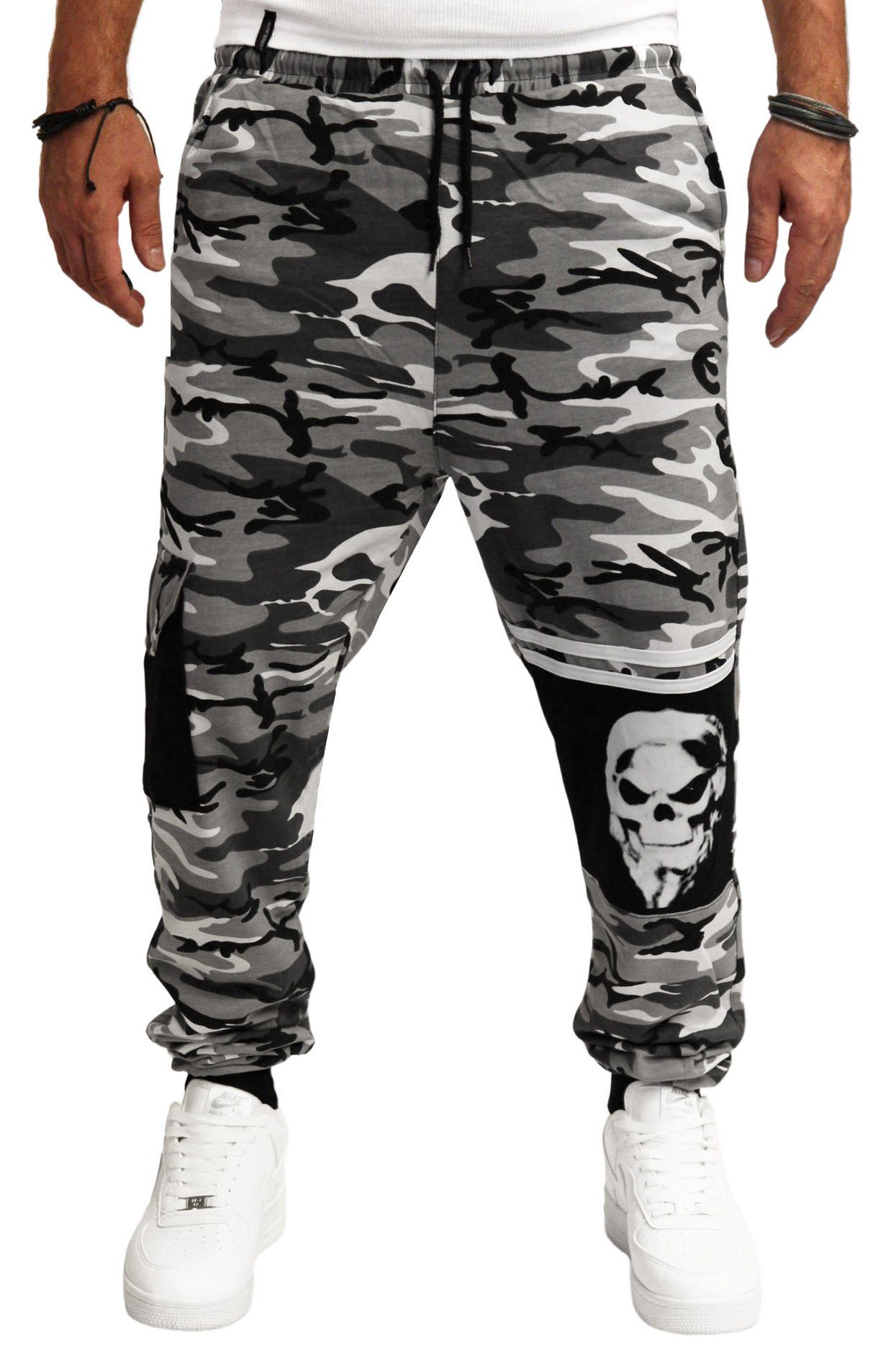 RMK Jogginghose »Herren Trainingshose Totenkopf Skull Fitnesshose Camouflage  Army Tarn Hose«