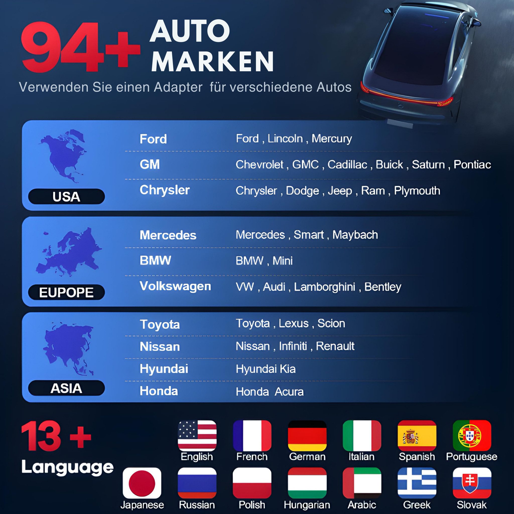 MUCAR OBD2-Diagnosegerät OBD2 Adapter Bluetooth Auto Diagnosegerät, Vollsystem-Diagnose, Komplett-Set, Fehlerdiagnose & Wartungsfunktionen, kabellos