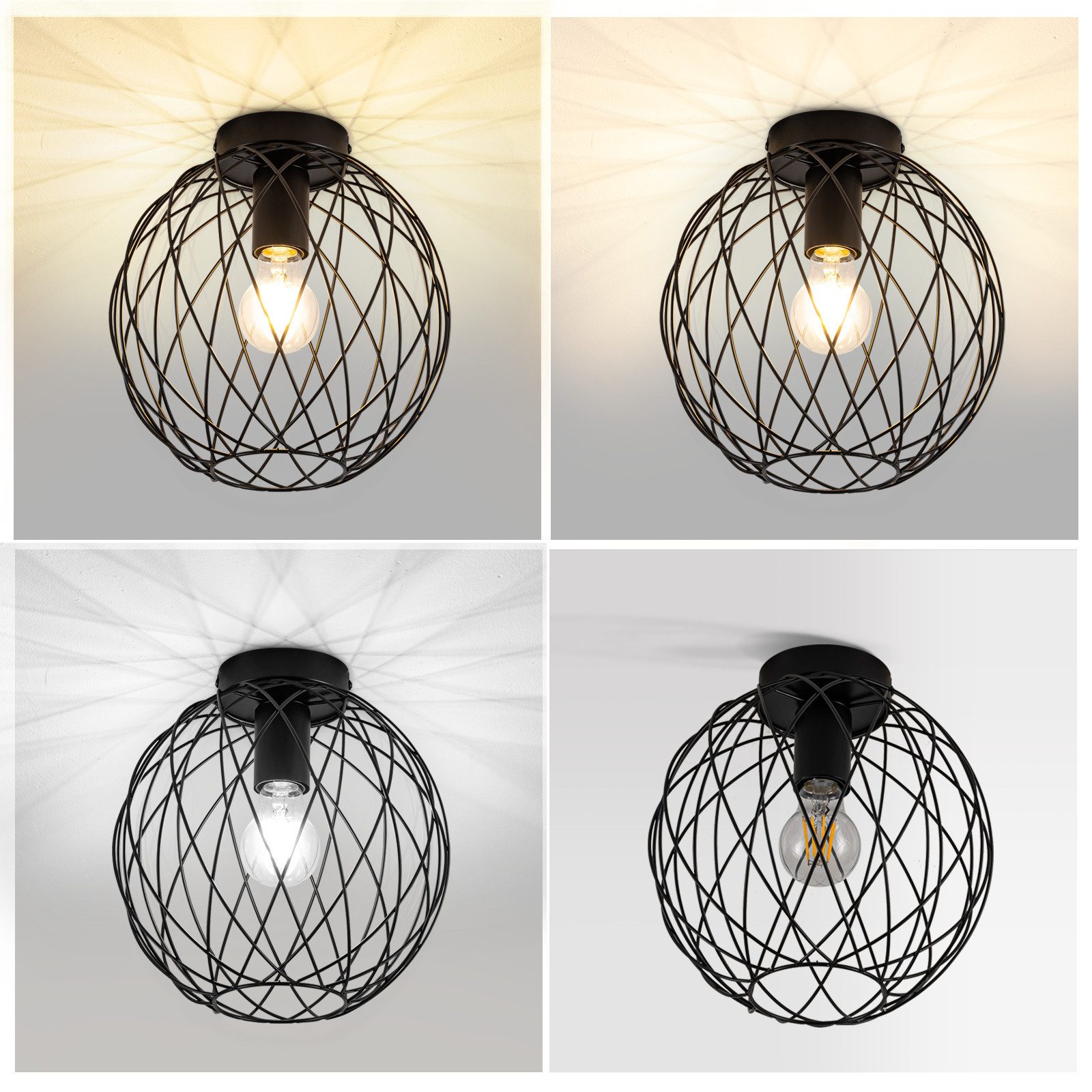 ZMH Deckenleuchte Schwarz Vintage E27 Retro Deckenlampe für Flur oder Korridor Max.40W, ohne Leuchtmittel, 1 Flammig Metall Kaefig Gitter Lampenschirm Schlafzim – Bild 5 von 5