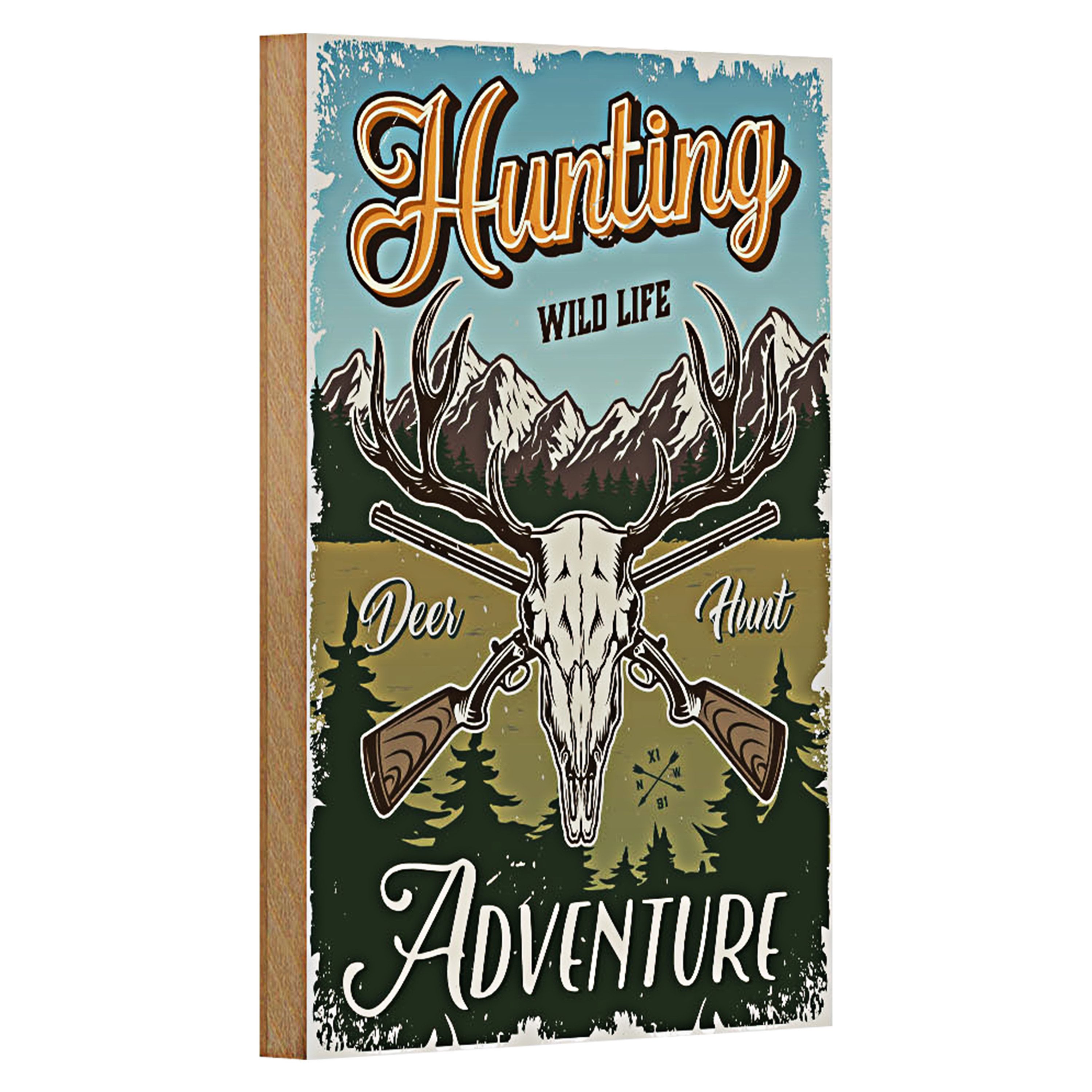 Roomando Holzbild Jagd 12x18cm Hunting wild life adventure